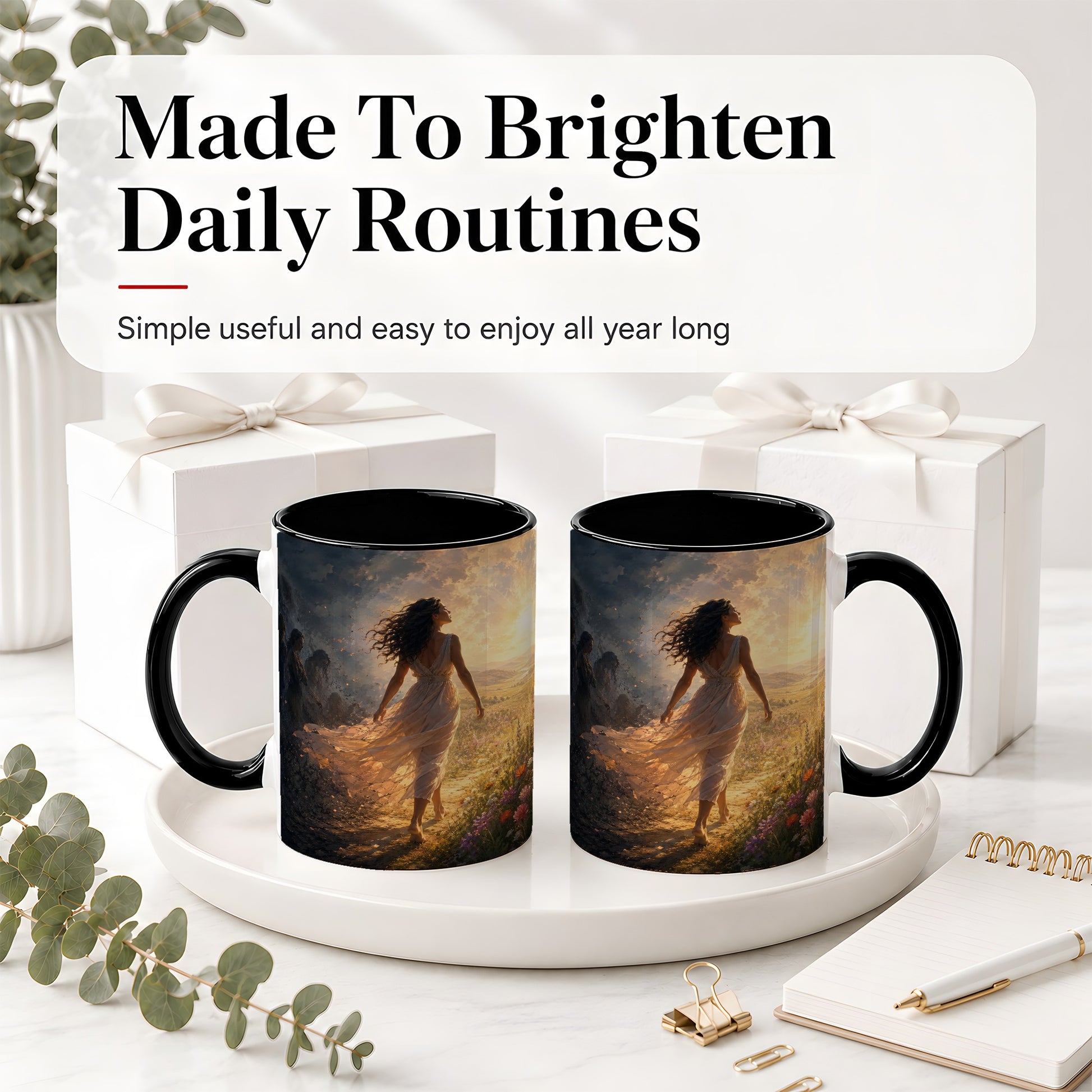 #pl[11oz|Black] Into the Light Ceramic Mug, Hopeful Sunrise Journey Art