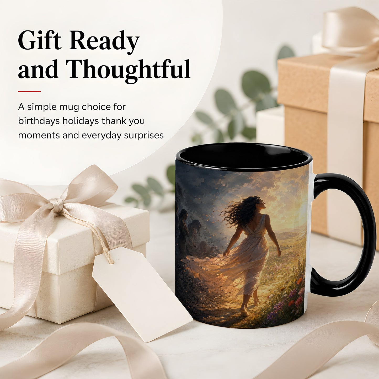 #pl[11oz|Black] Into the Light Ceramic Mug, Hopeful Sunrise Journey Art