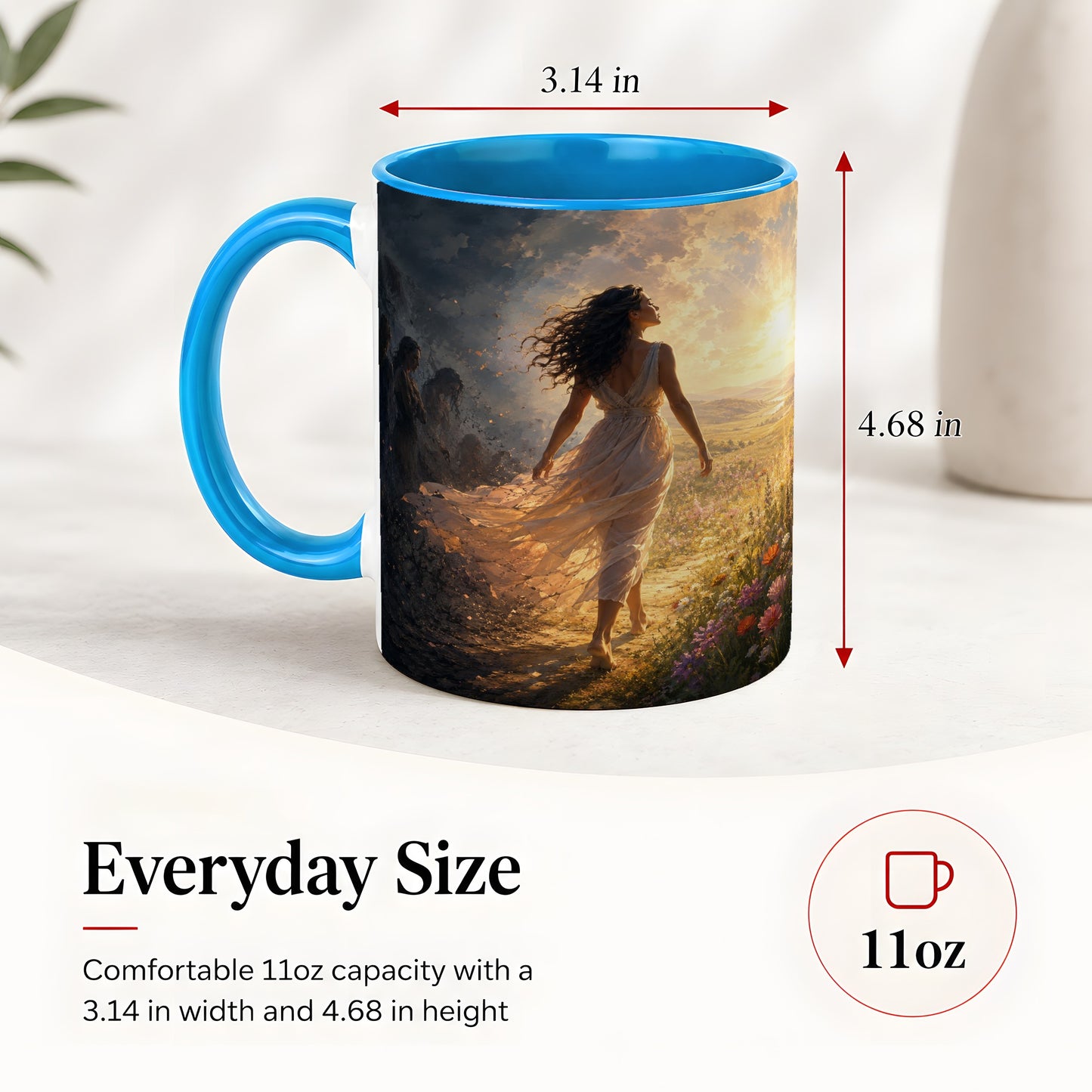 #pl[11oz|Blue] Into the Light Ceramic Mug, Hopeful Sunrise Journey Art