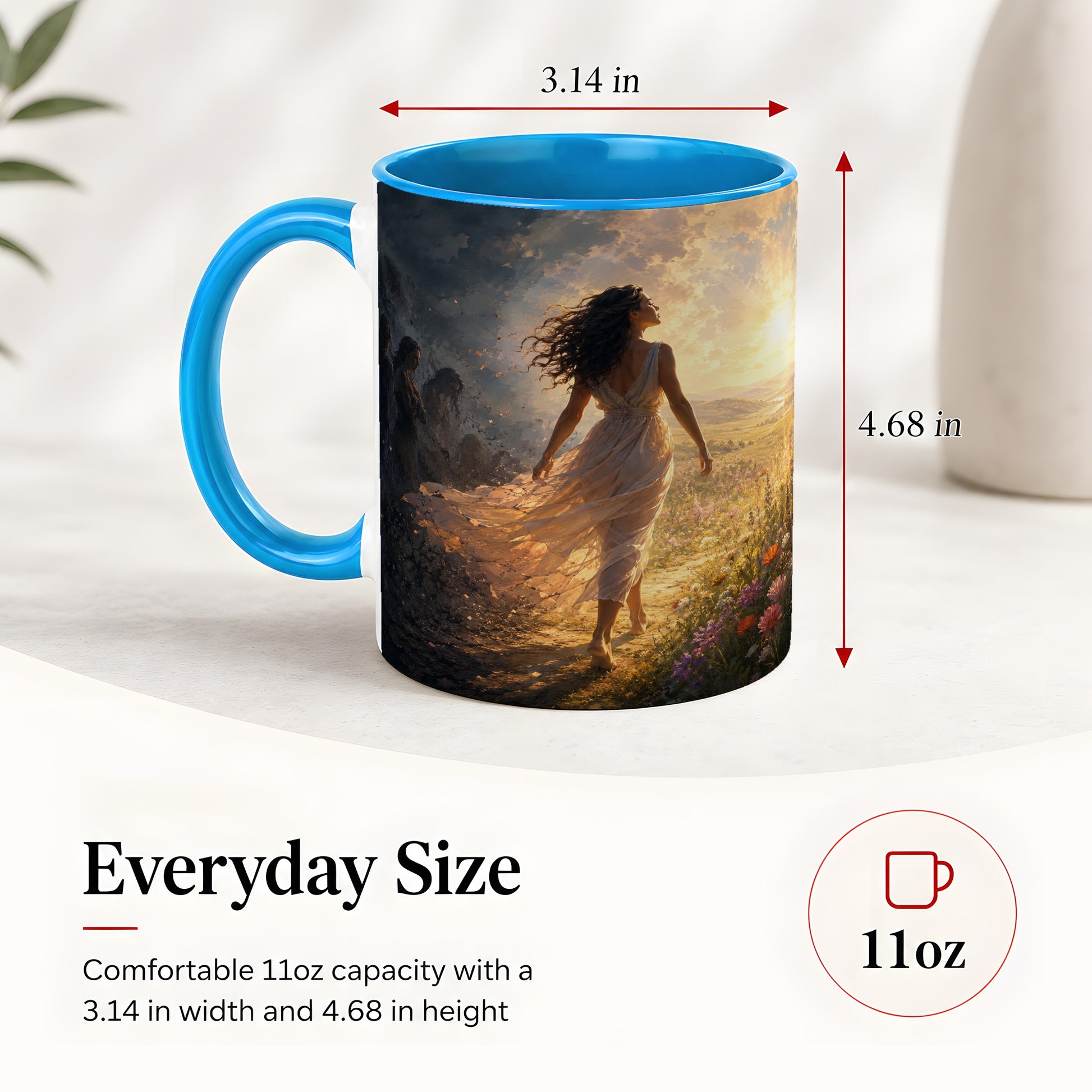 #pl[11oz|Blue] Into the Light Ceramic Mug, Hopeful Sunrise Journey Art