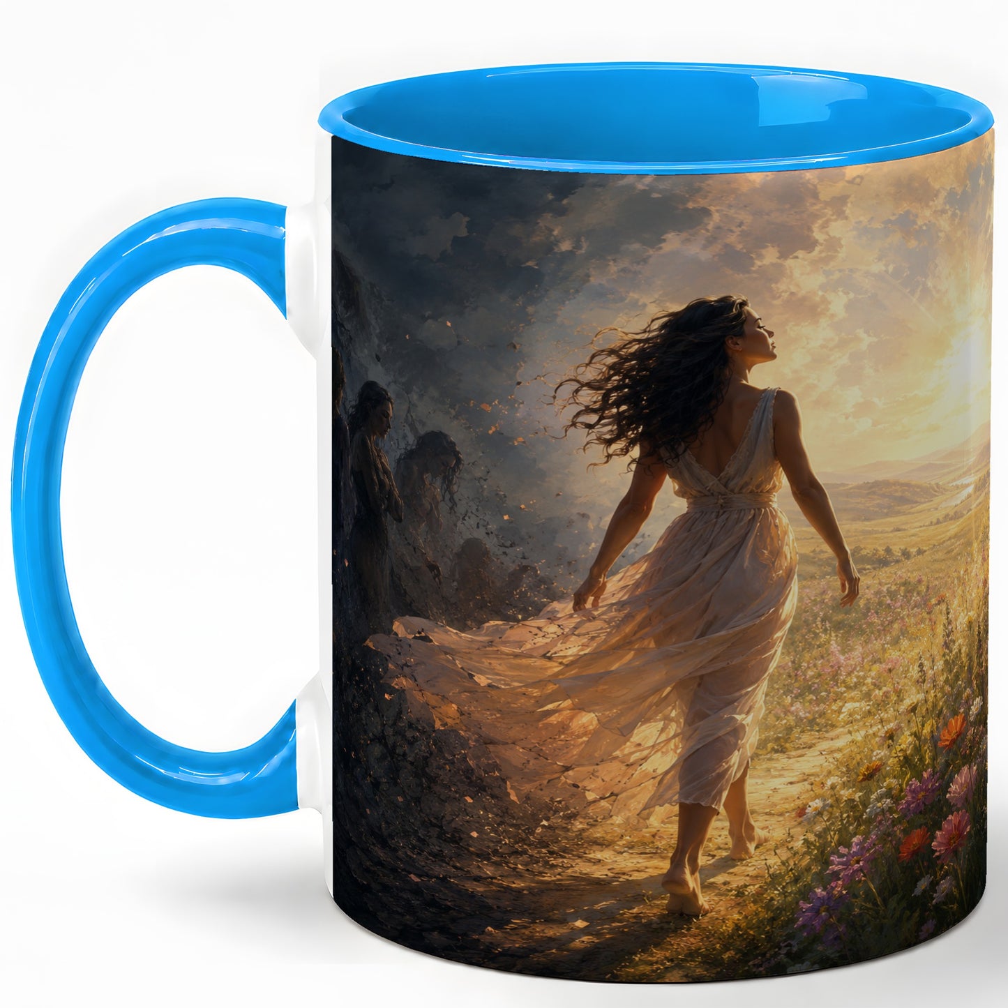 #pl[11oz|Blue] Into the Light Ceramic Mug, Hopeful Sunrise Journey Art