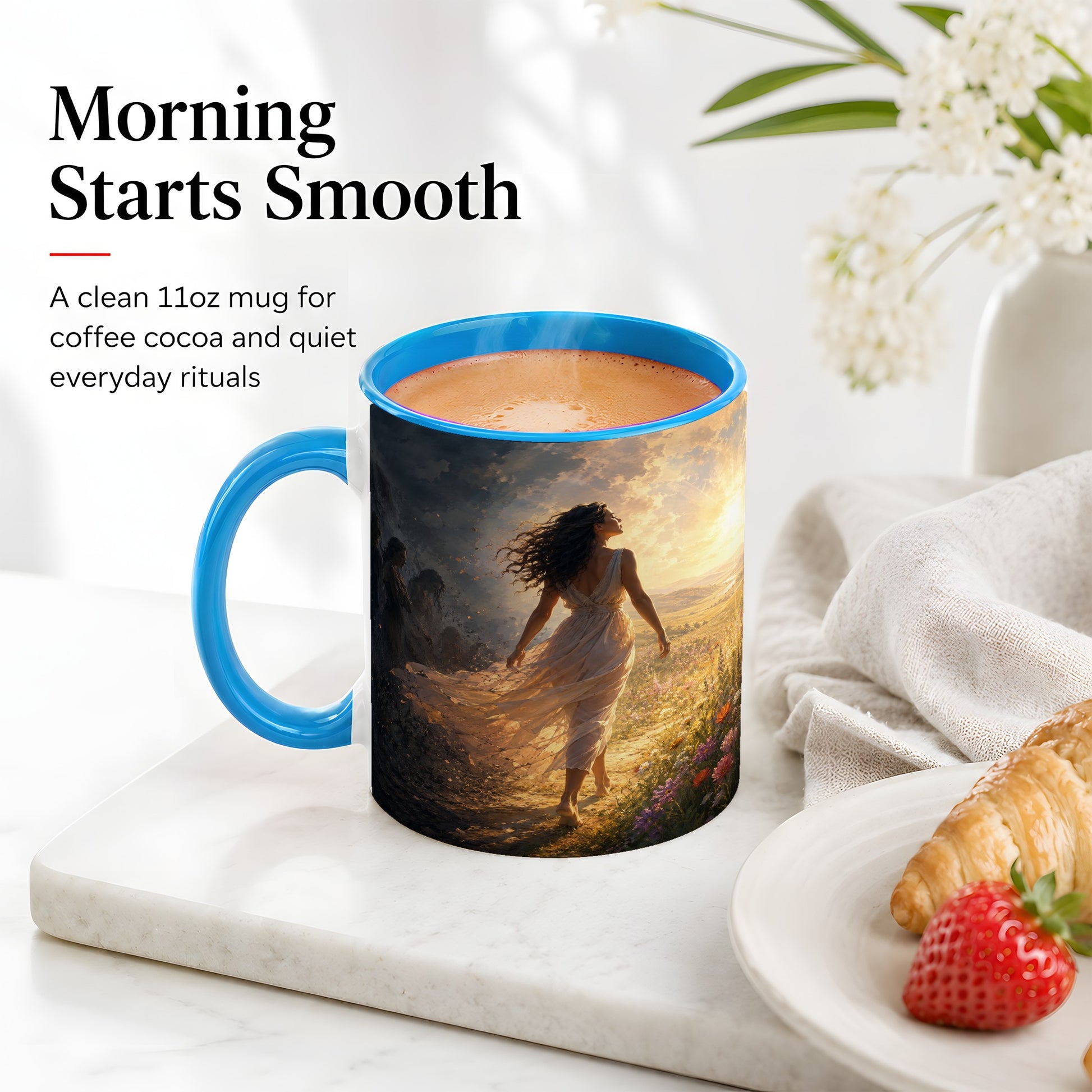 #pl[11oz|Blue] Into the Light Ceramic Mug, Hopeful Sunrise Journey Art