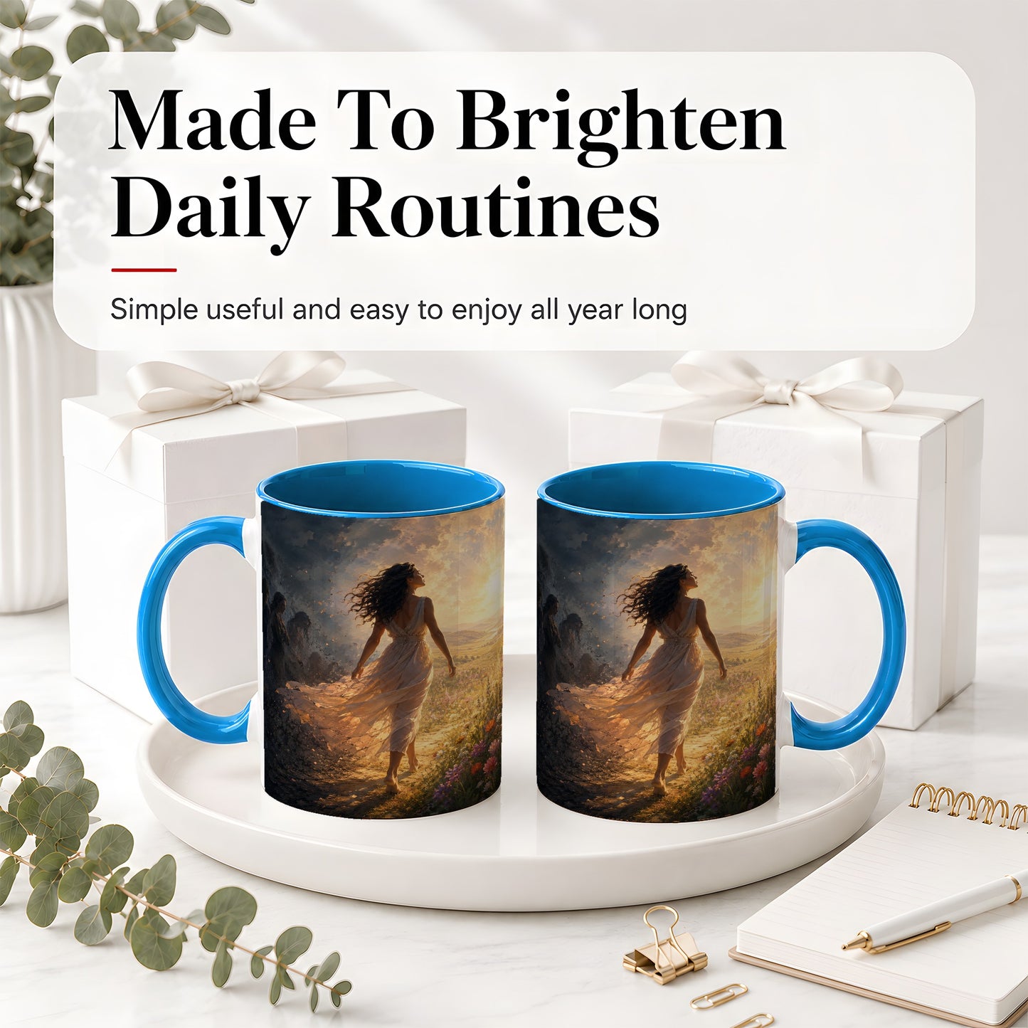 #pl[11oz|Blue] Into the Light Ceramic Mug, Hopeful Sunrise Journey Art