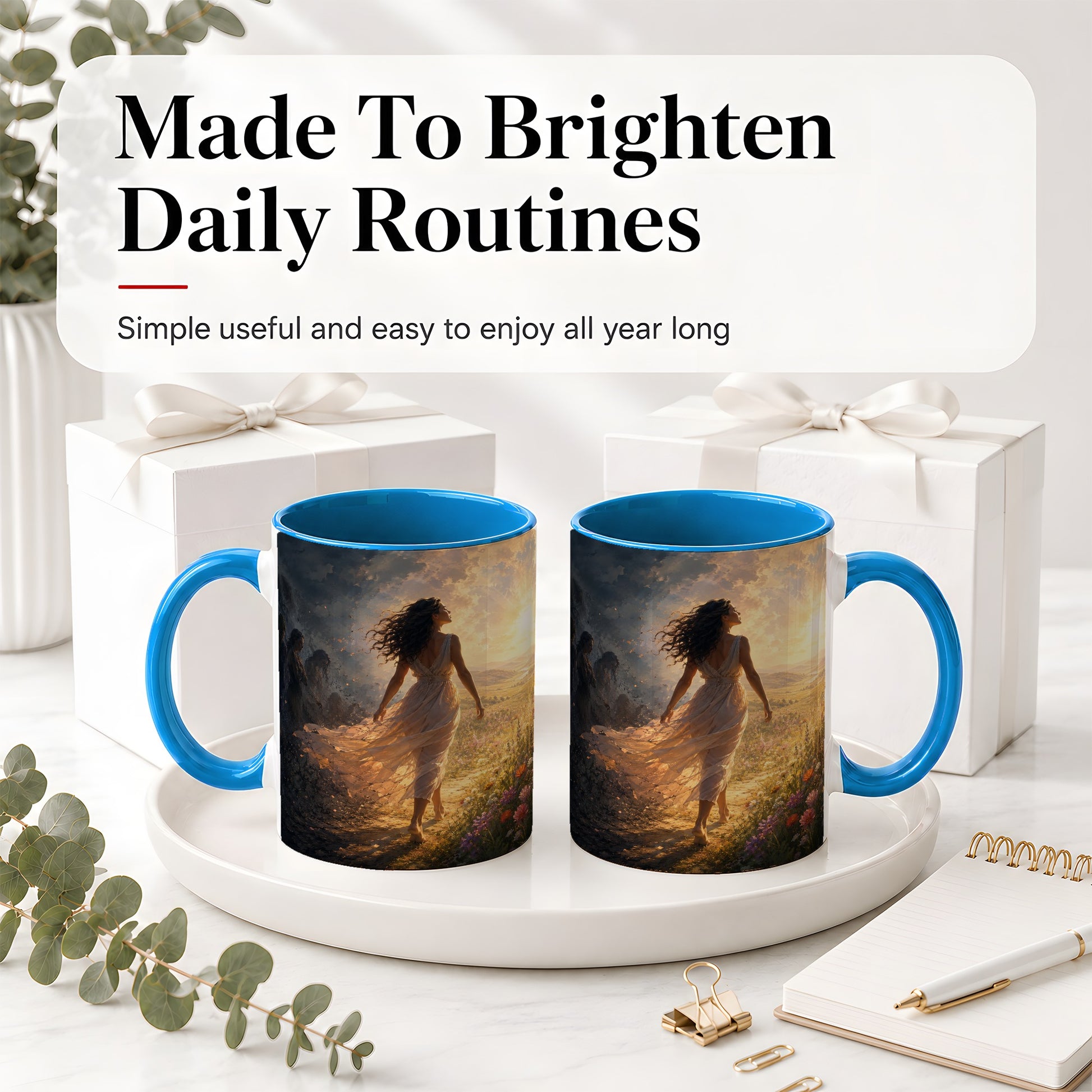 #pl[11oz|Blue] Into the Light Ceramic Mug, Hopeful Sunrise Journey Art