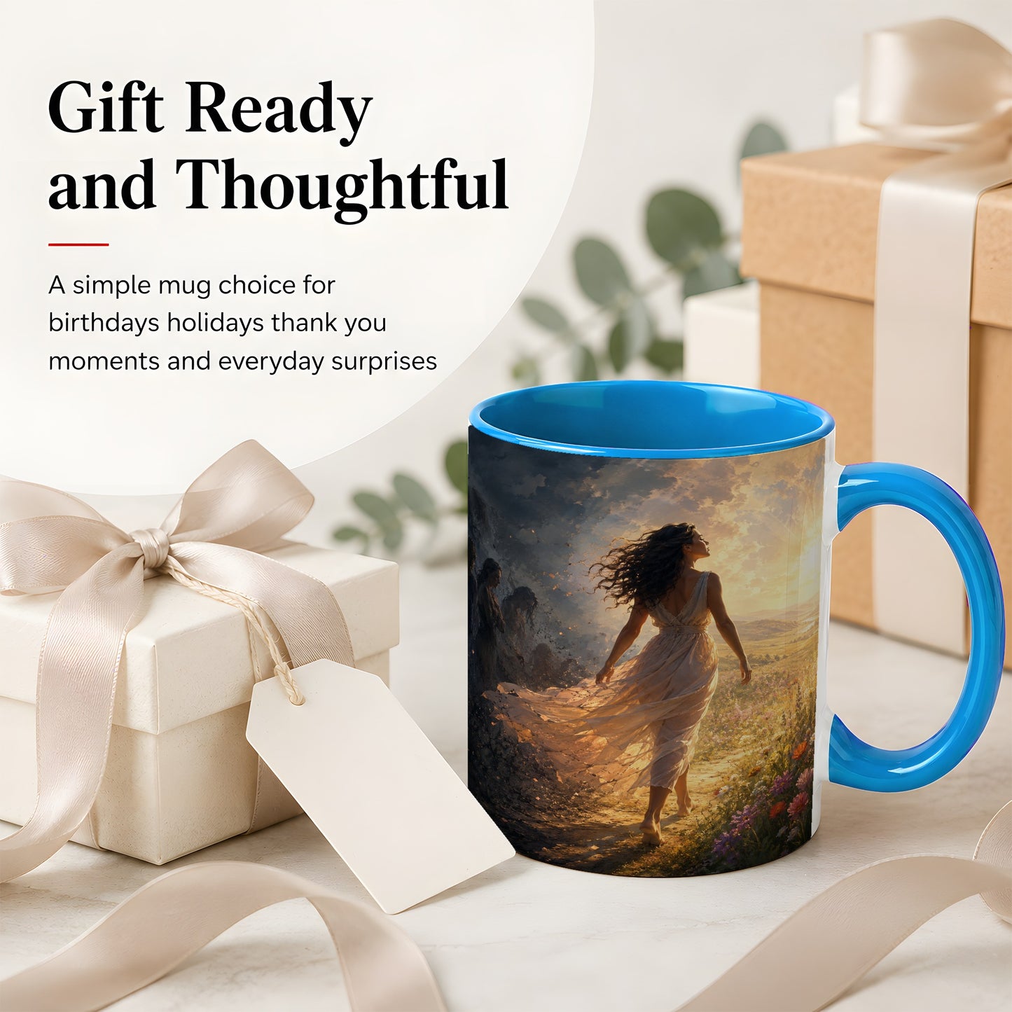 #pl[11oz|Blue] Into the Light Ceramic Mug, Hopeful Sunrise Journey Art