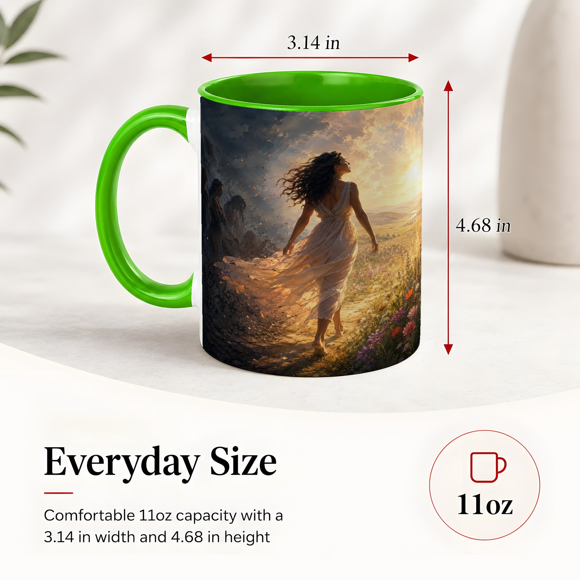 #pl[11oz|Green] Into the Light Ceramic Mug, Hopeful Sunrise Journey Art