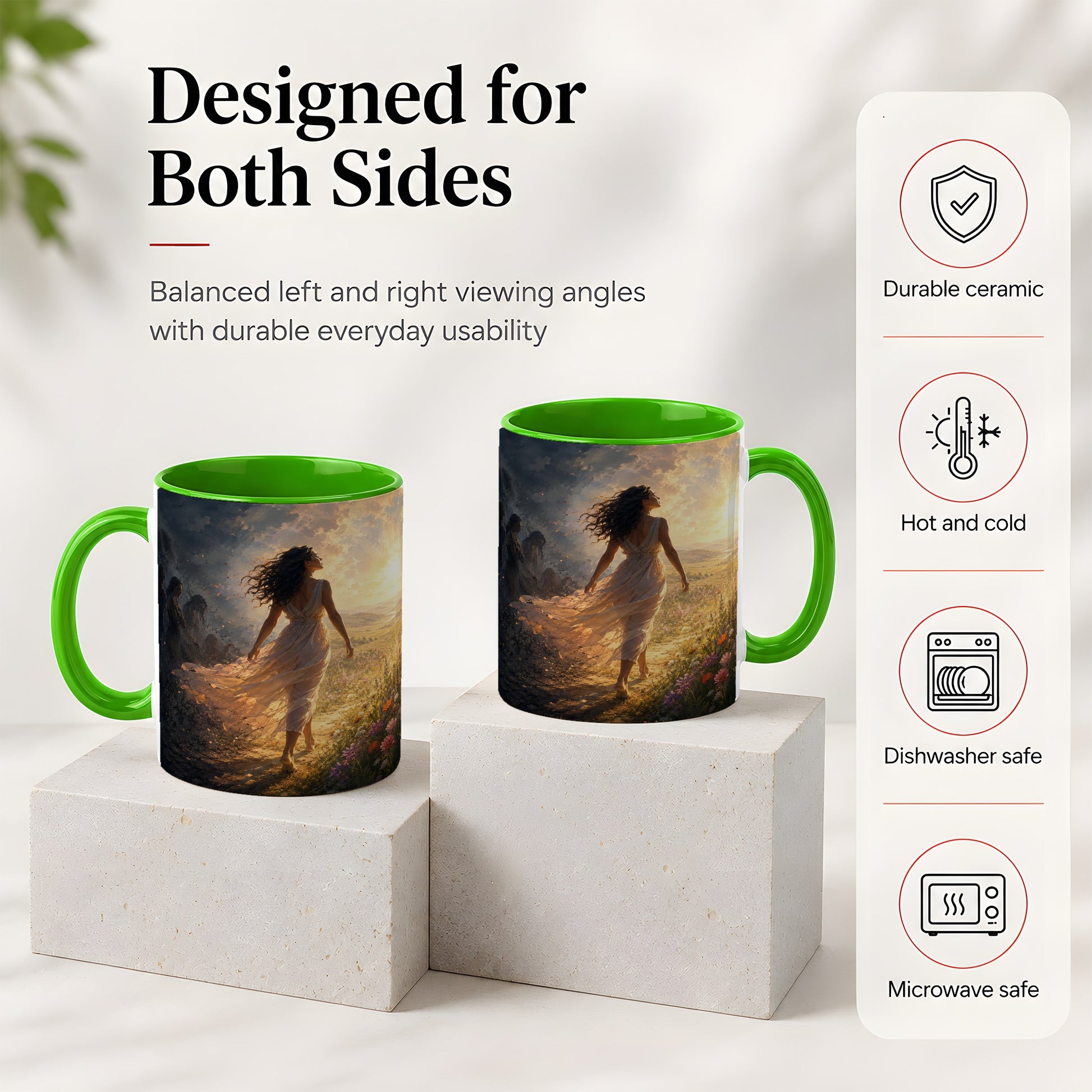 #pl[11oz|Green] Into the Light Ceramic Mug, Hopeful Sunrise Journey Art
