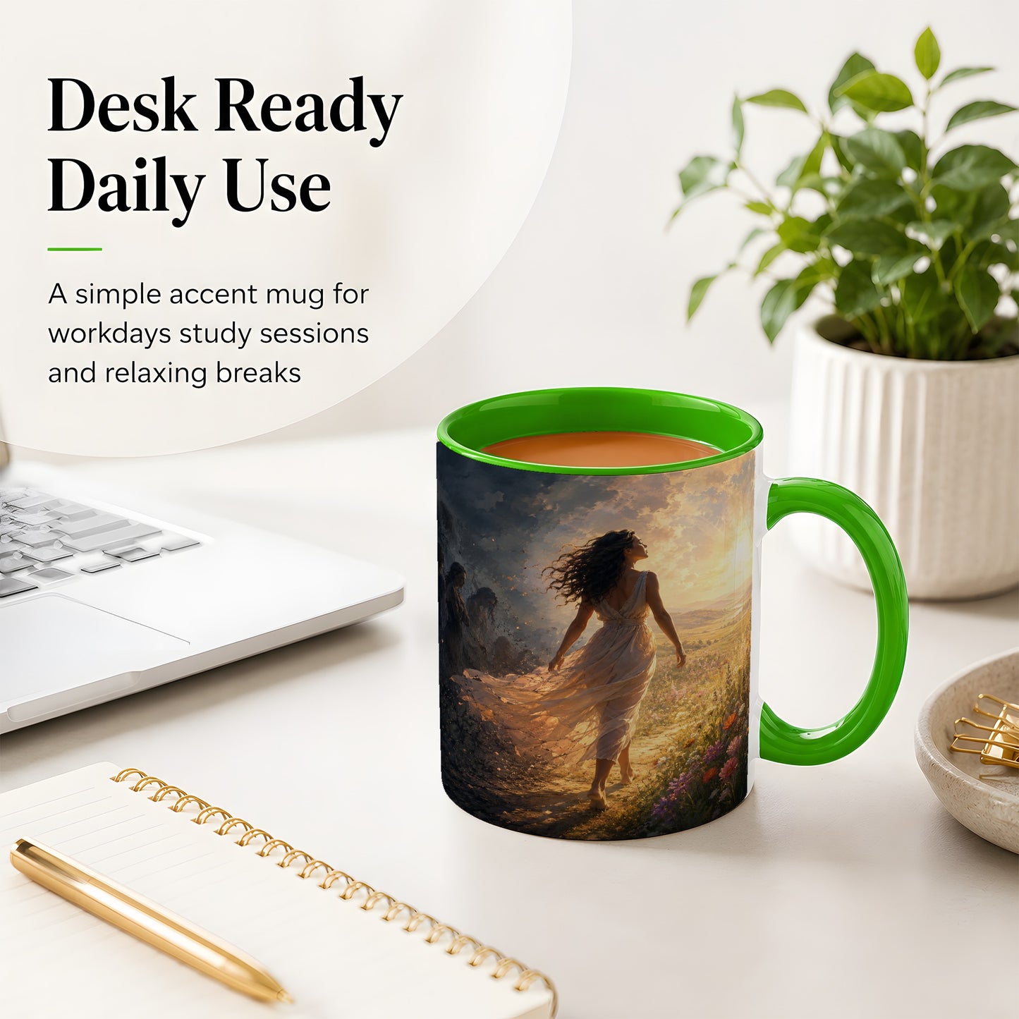 #pl[11oz|Green] Into the Light Ceramic Mug, Hopeful Sunrise Journey Art