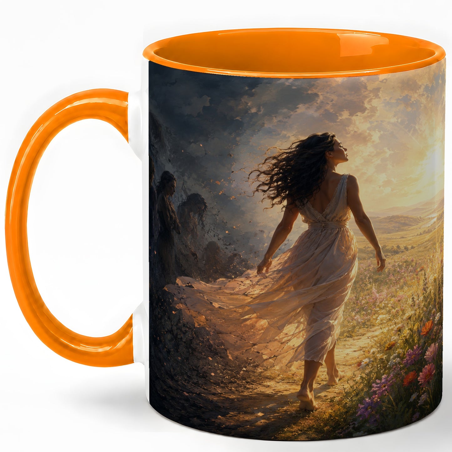 #pl[11oz|Orange] Into the Light Ceramic Mug, Hopeful Sunrise Journey Art