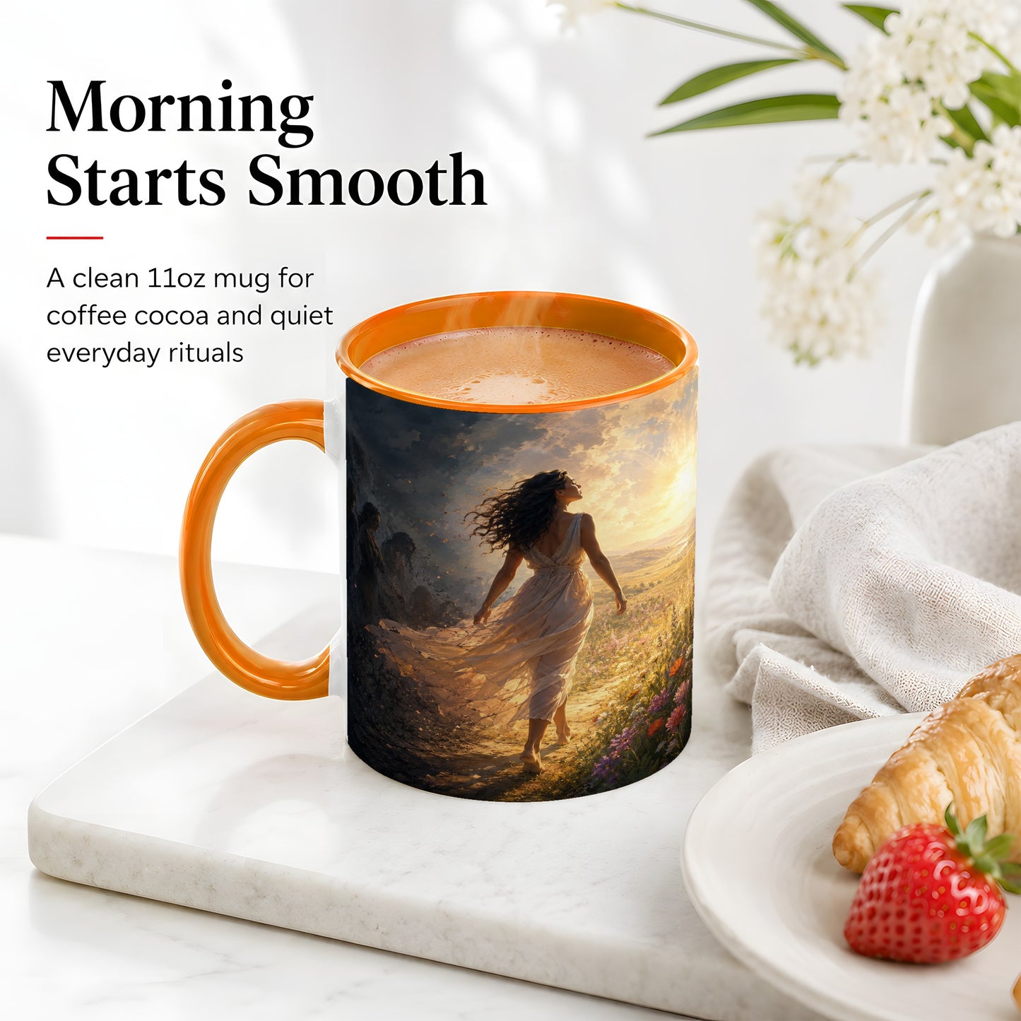 #pl[11oz|Orange] Into the Light Ceramic Mug, Hopeful Sunrise Journey Art