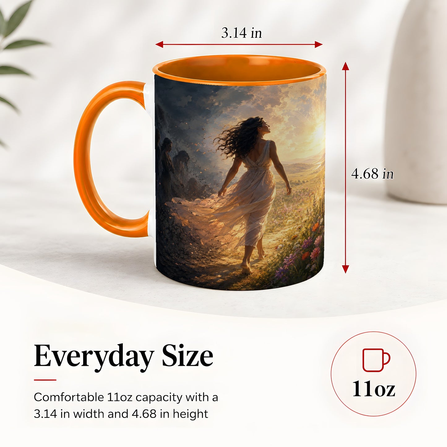 #pl[11oz|Orange] Into the Light Ceramic Mug, Hopeful Sunrise Journey Art