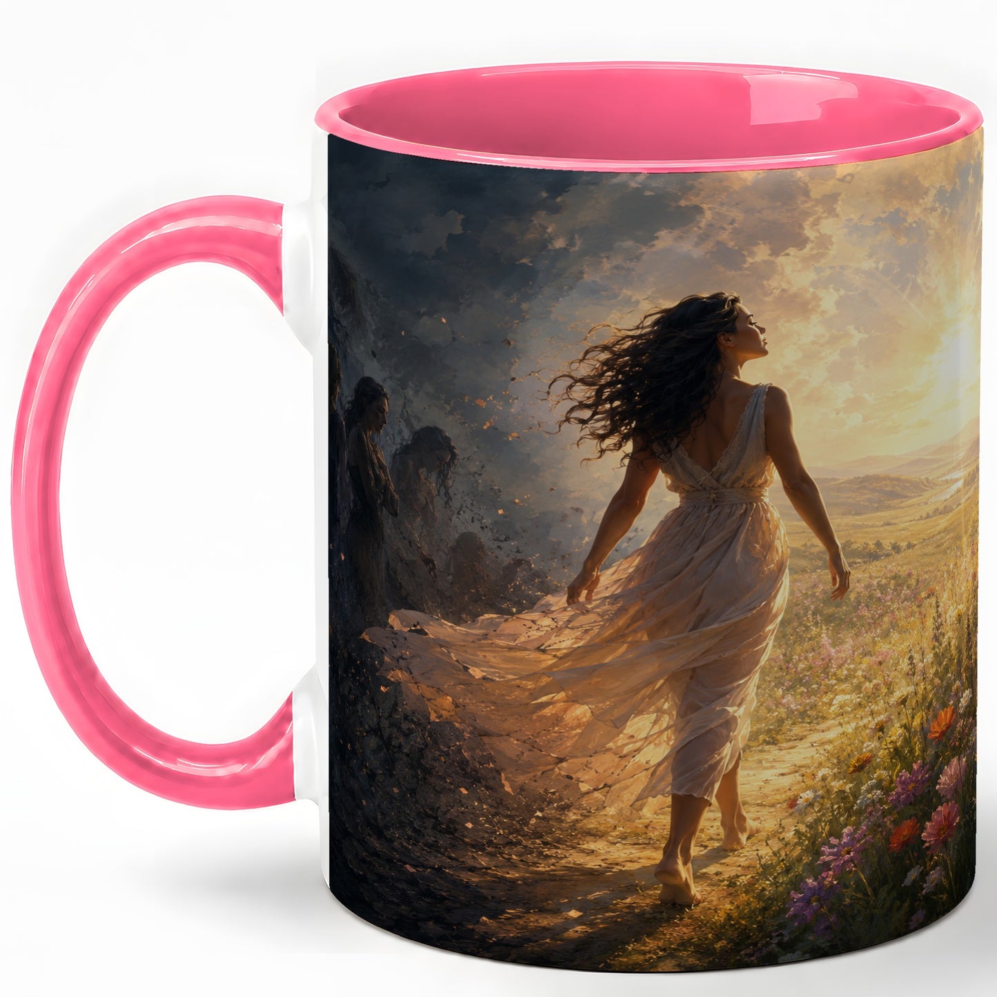 #pl[11oz|Pink] Into the Light Ceramic Mug, Hopeful Sunrise Journey Art