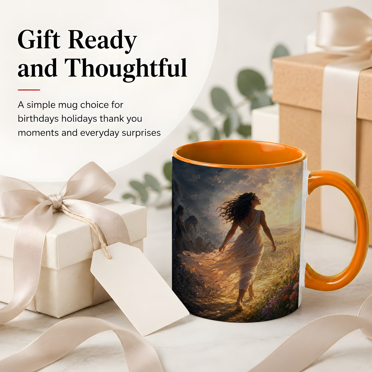 #pl[11oz|Orange] Into the Light Ceramic Mug, Hopeful Sunrise Journey Art