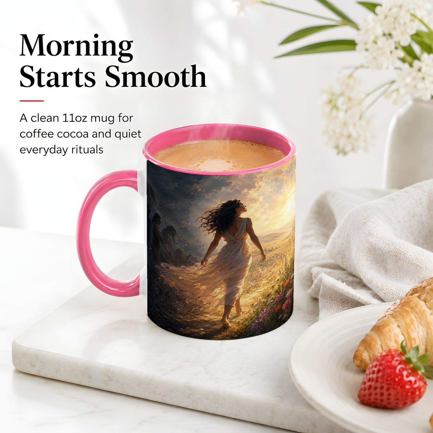 #pl[11oz|Pink] Into the Light Ceramic Mug, Hopeful Sunrise Journey Art
