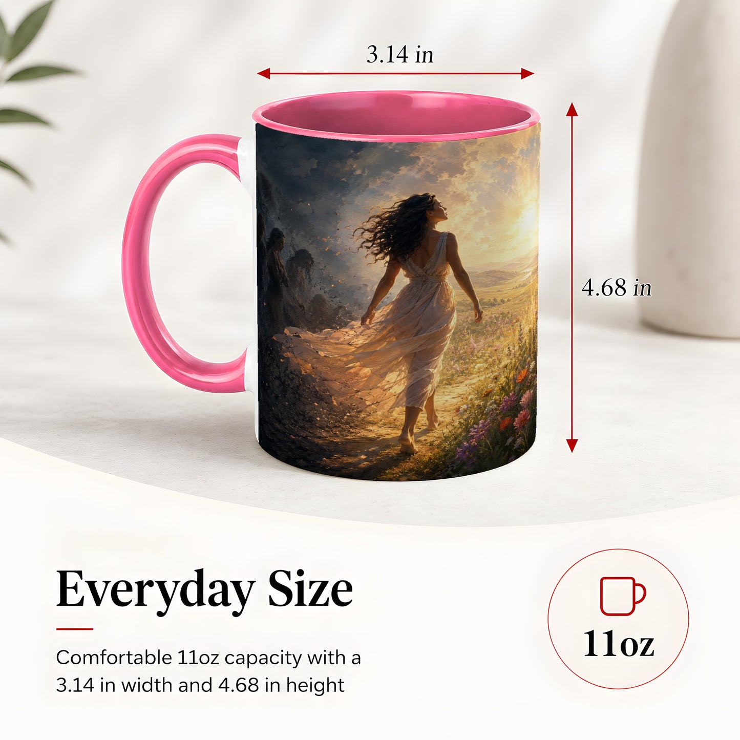 #pl[11oz|Pink] Into the Light Ceramic Mug, Hopeful Sunrise Journey Art