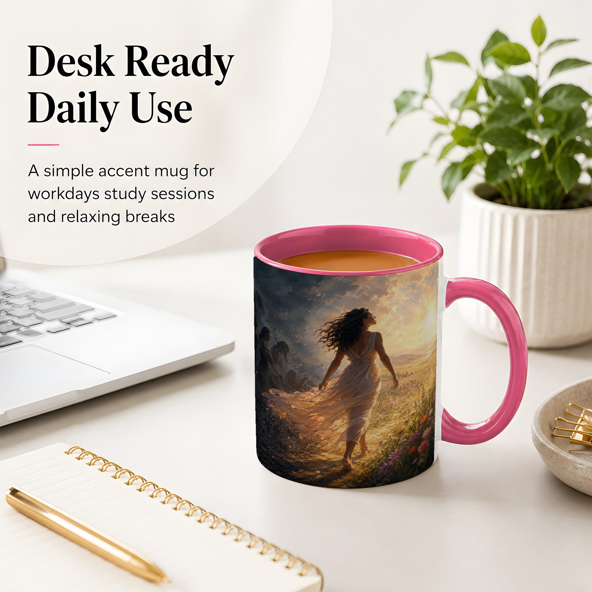 #pl[11oz|Pink] Into the Light Ceramic Mug, Hopeful Sunrise Journey Art