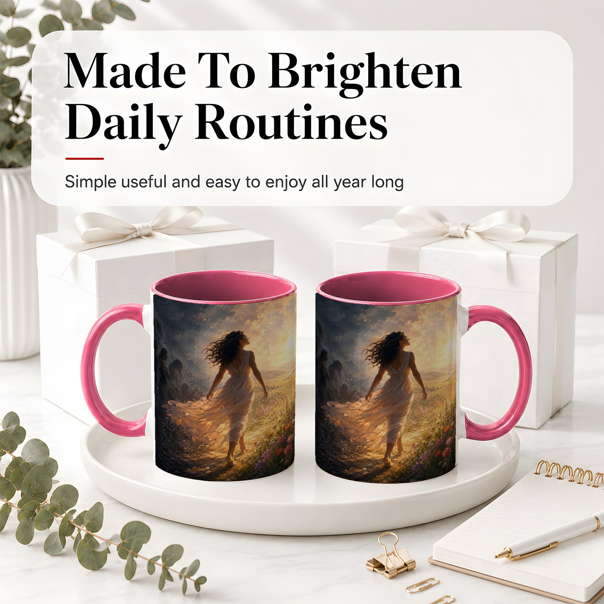 #pl[11oz|Pink] Into the Light Ceramic Mug, Hopeful Sunrise Journey Art
