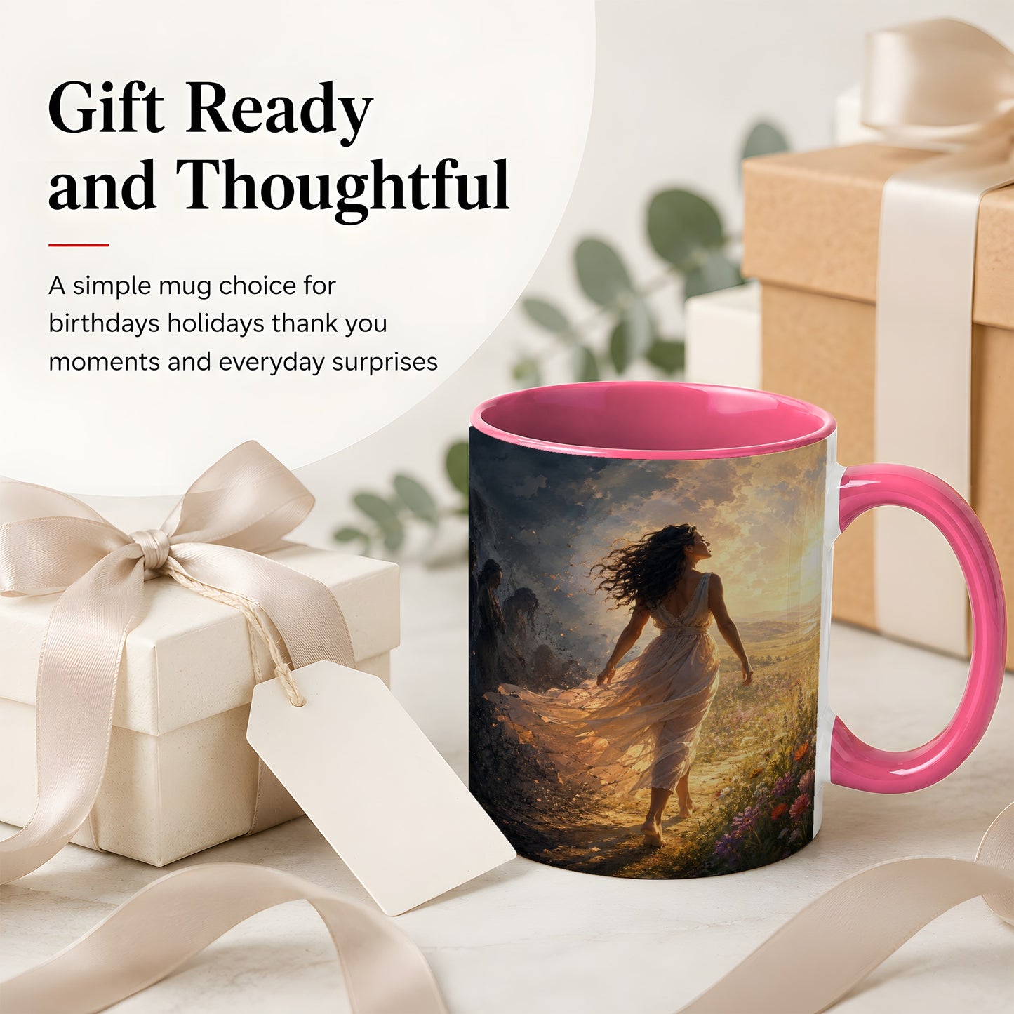 #pl[11oz|Pink] Into the Light Ceramic Mug, Hopeful Sunrise Journey Art
