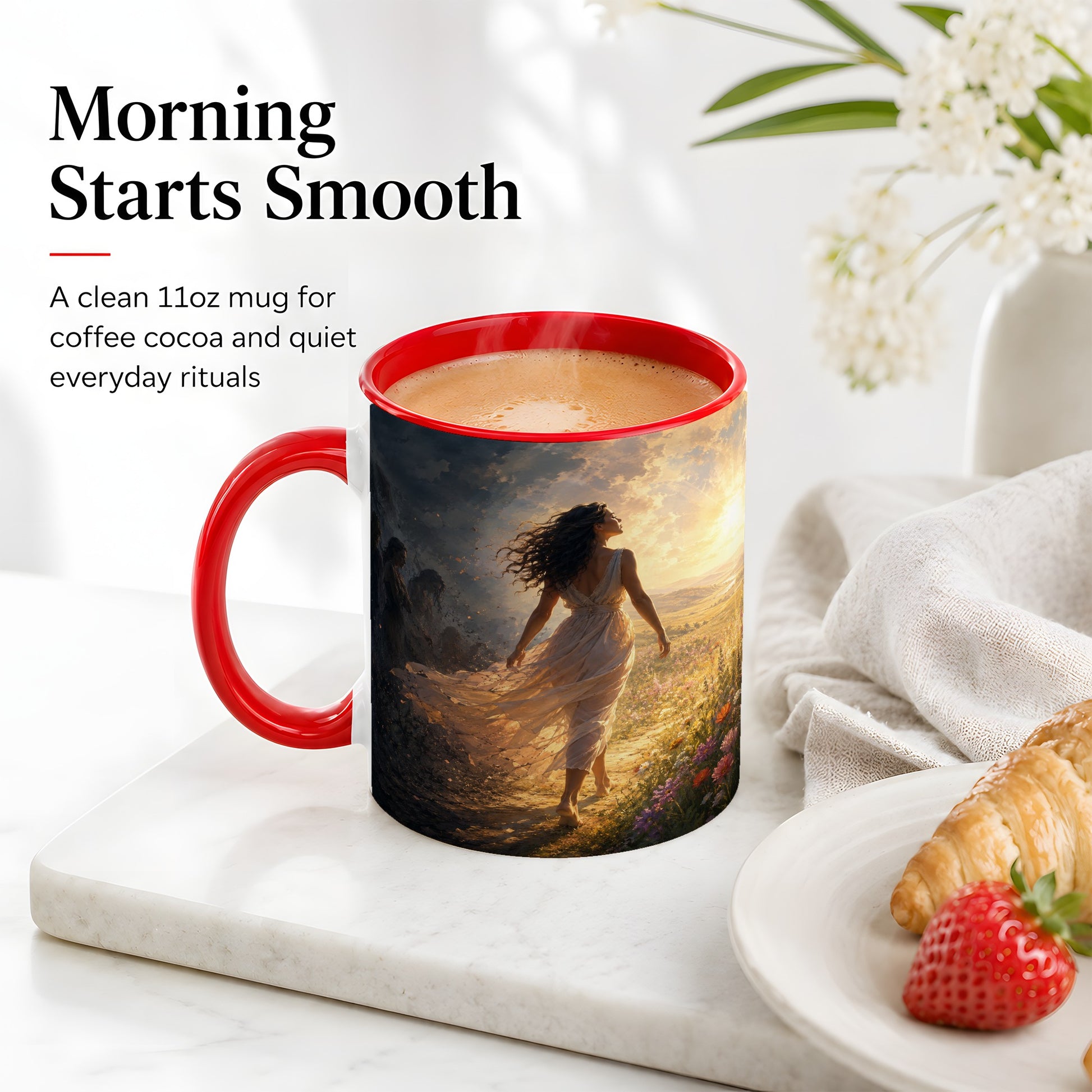 #pl[11oz|Red] Into the Light Ceramic Mug, Hopeful Sunrise Journey Art