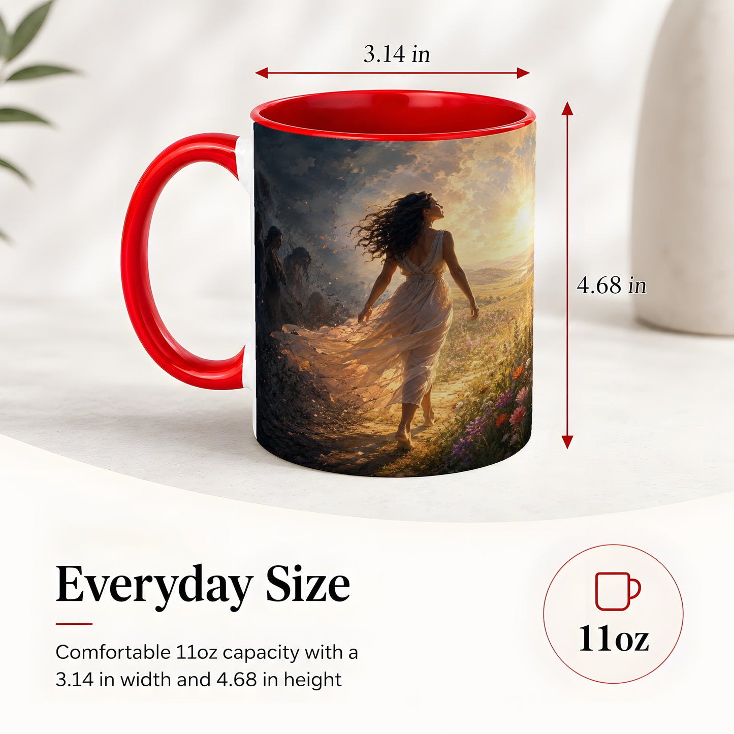 #pl[11oz|Red] Into the Light Ceramic Mug, Hopeful Sunrise Journey Art