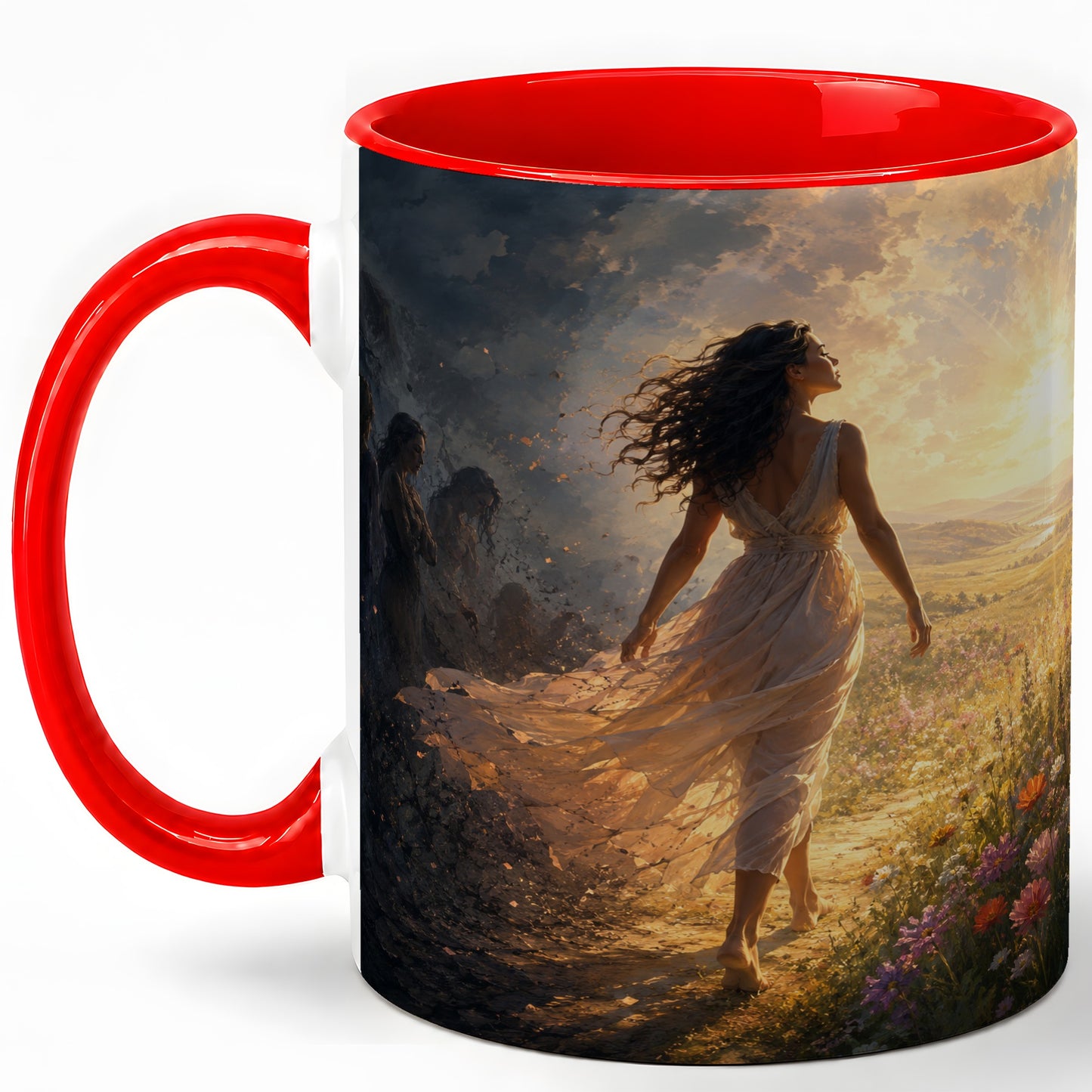 Into the Light Ceramic Mug, Hopeful Sunrise Journey Art