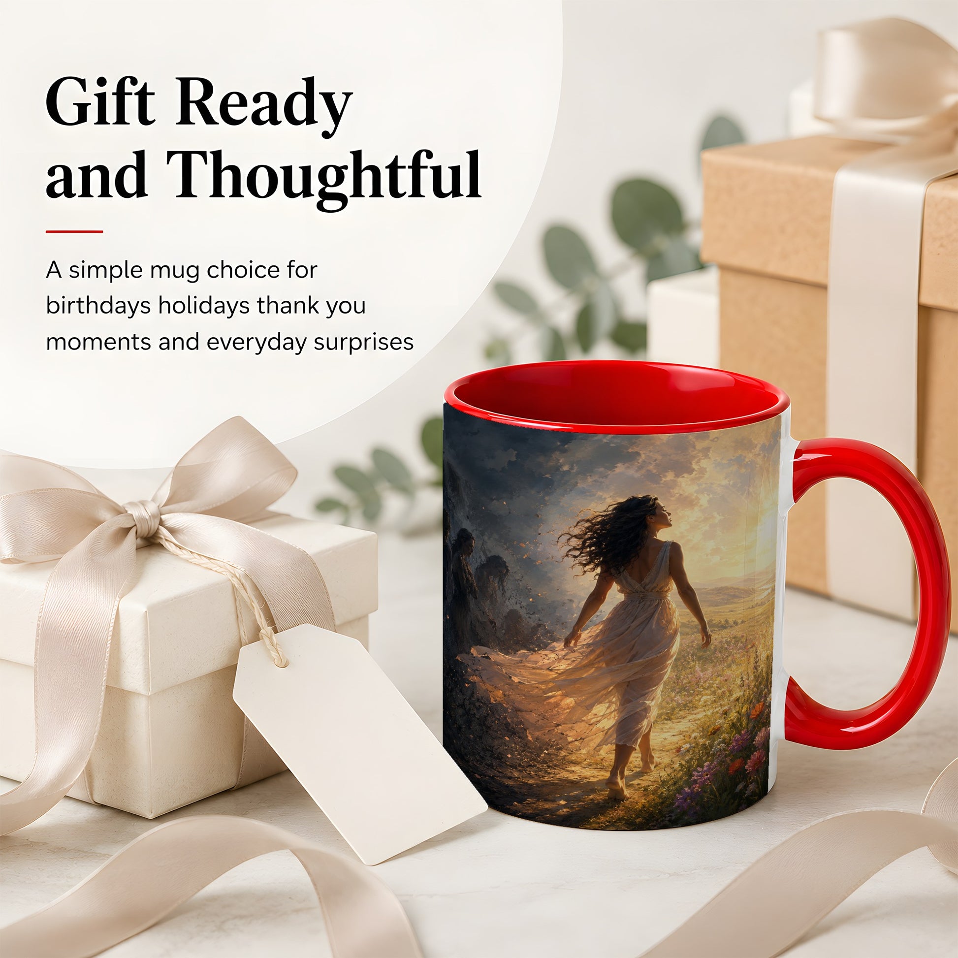 #pl[11oz|Red] Into the Light Ceramic Mug, Hopeful Sunrise Journey Art