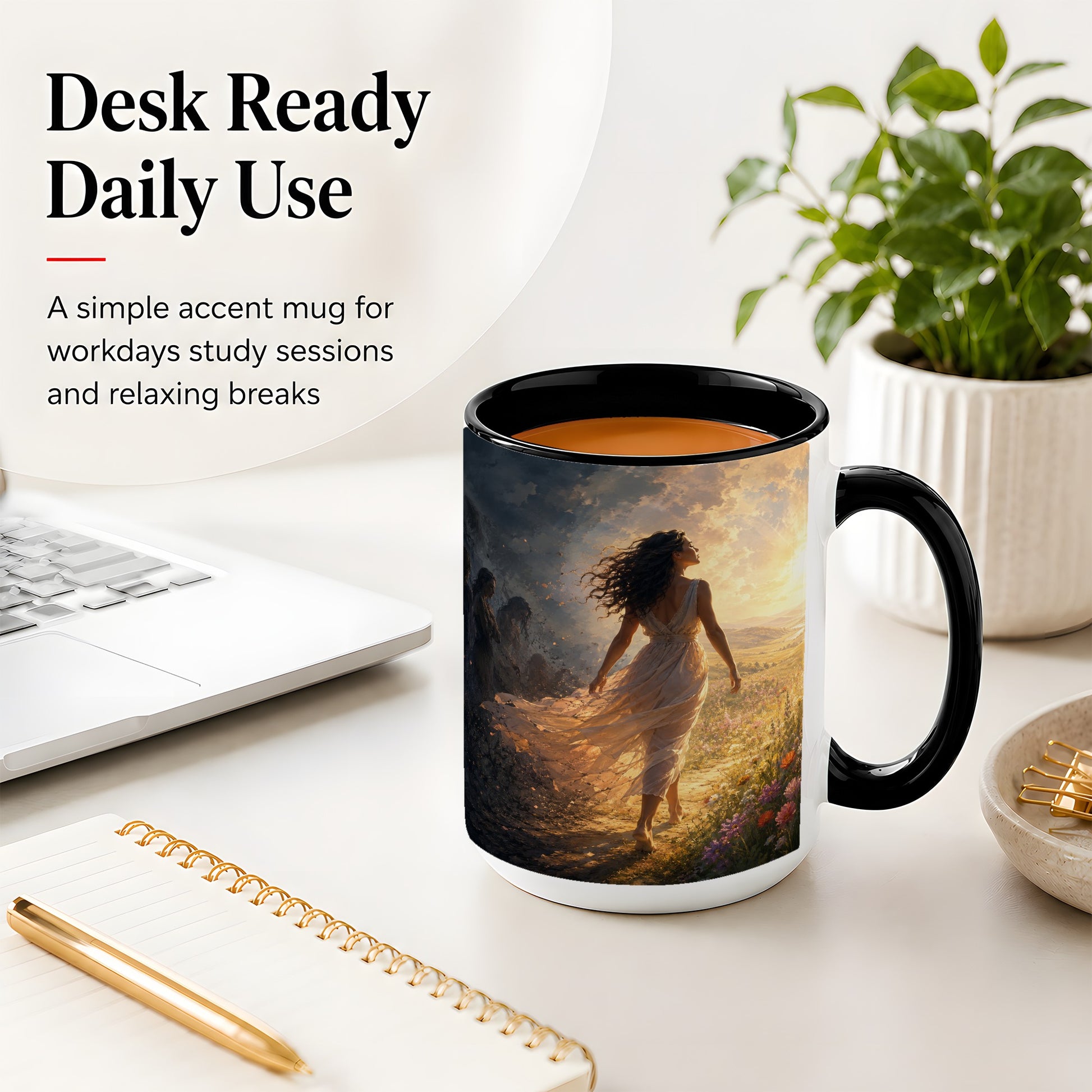 #pl[15oz|Black] Into the Light Ceramic Mug, Hopeful Sunrise Journey Art