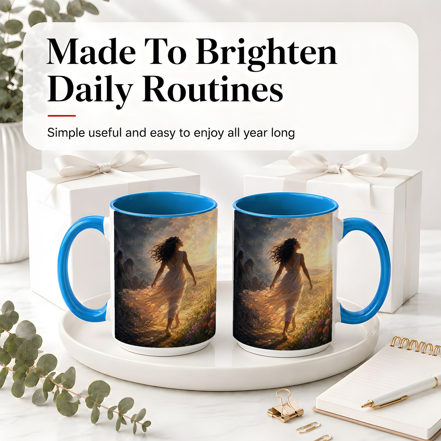 #pl[15oz|Blue] Into the Light Ceramic Mug, Hopeful Sunrise Journey Art