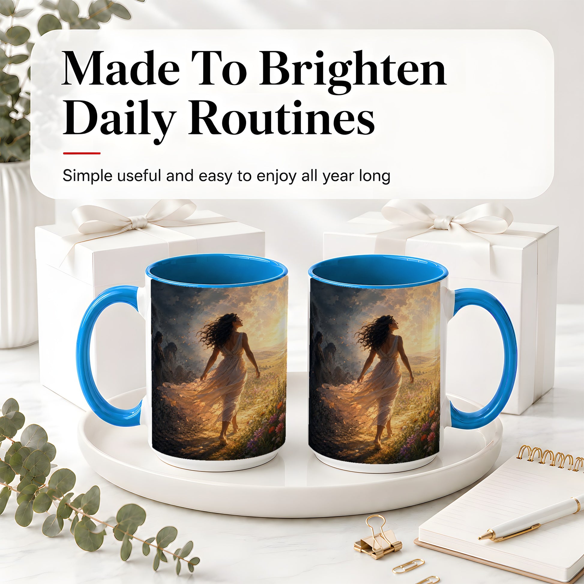 #pl[15oz|Blue] Into the Light Ceramic Mug, Hopeful Sunrise Journey Art