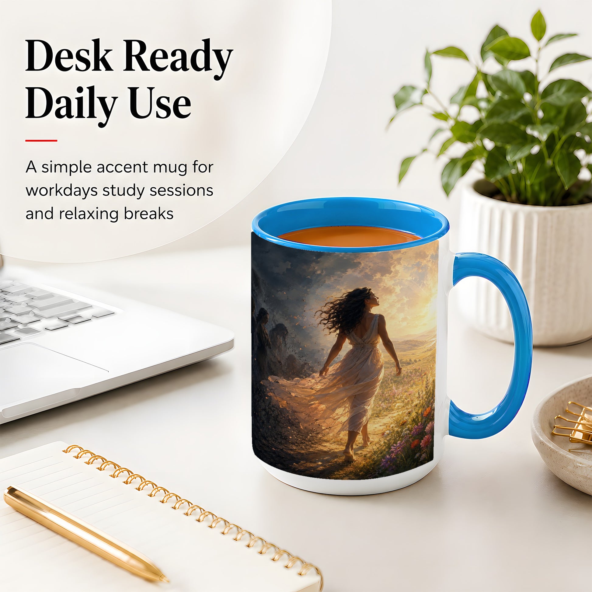 #pl[15oz|Blue] Into the Light Ceramic Mug, Hopeful Sunrise Journey Art