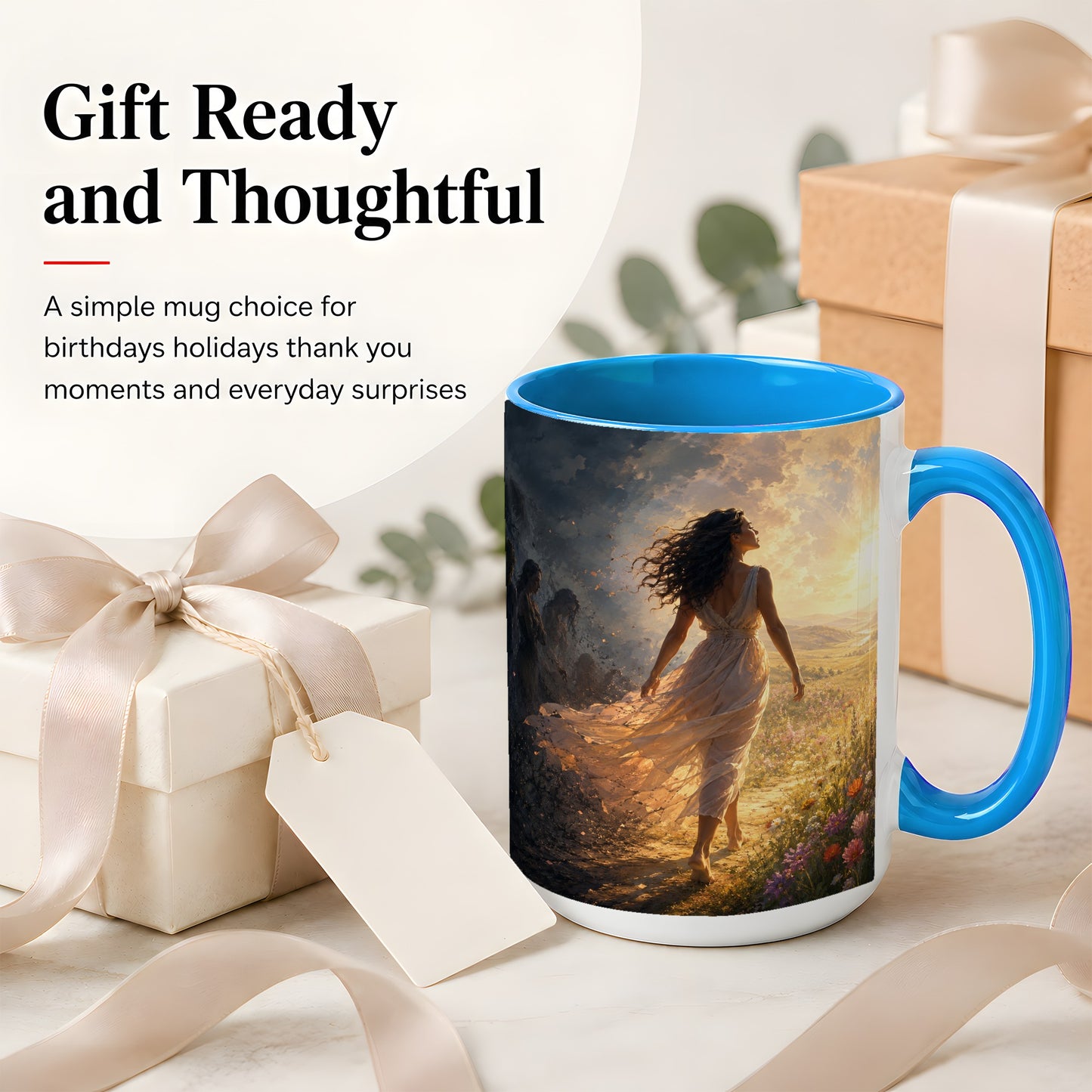#pl[15oz|Blue] Into the Light Ceramic Mug, Hopeful Sunrise Journey Art