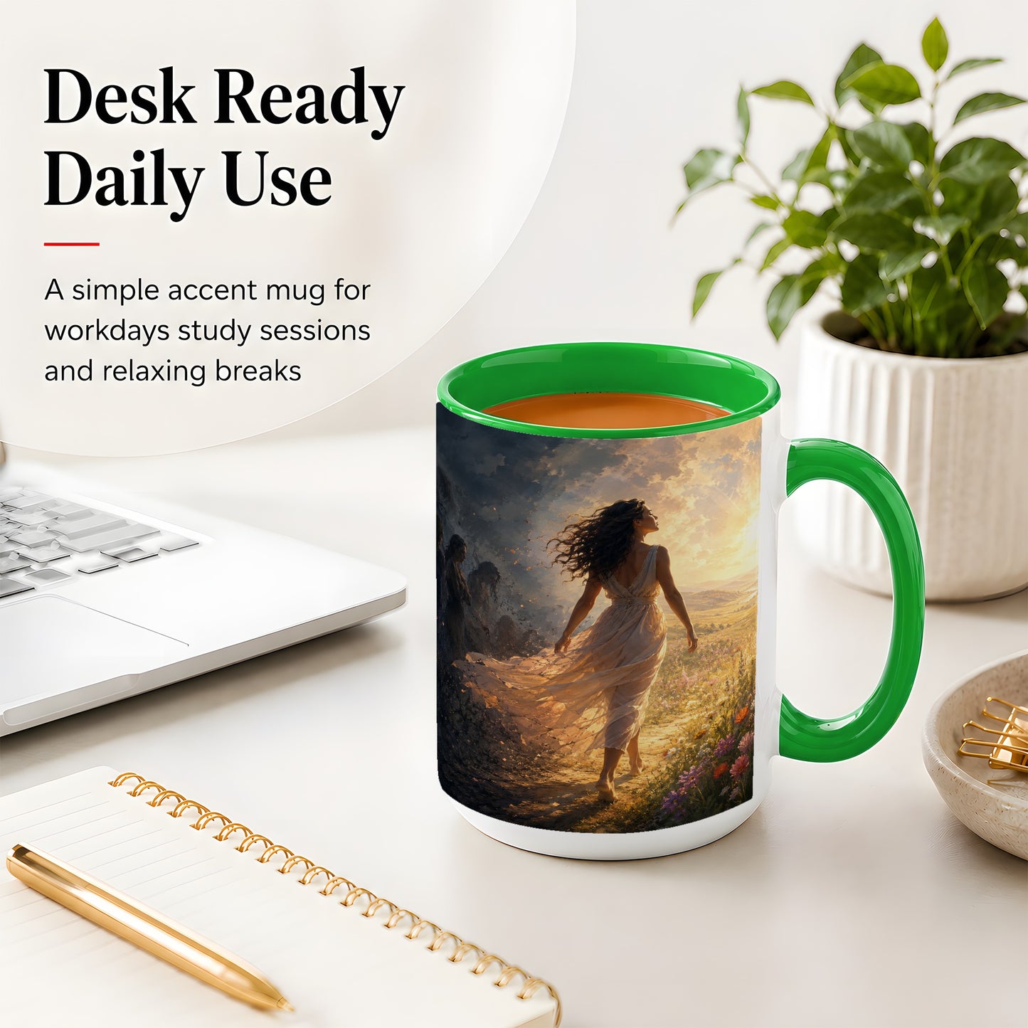 #pl[15oz|Green] Into the Light Ceramic Mug, Hopeful Sunrise Journey Art