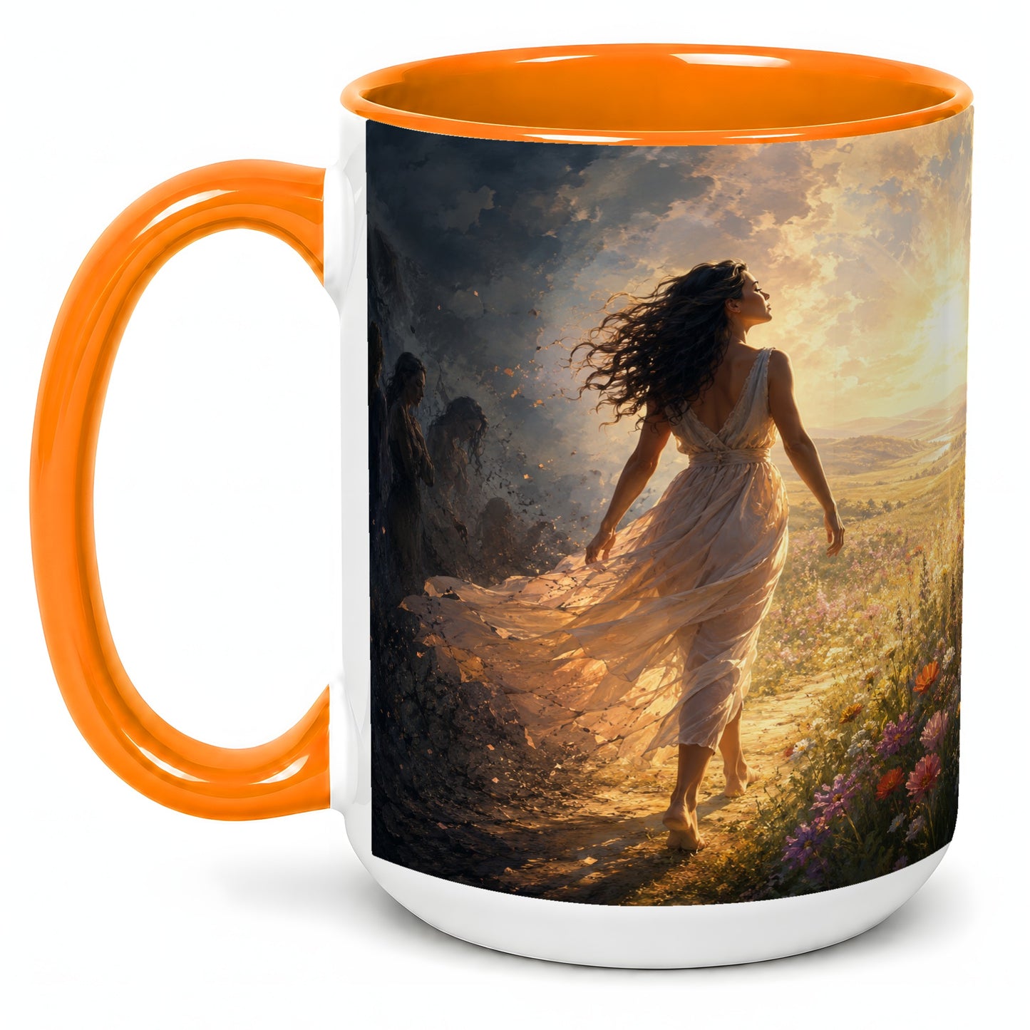 #pl[15oz|Orange] Into the Light Ceramic Mug, Hopeful Sunrise Journey Art