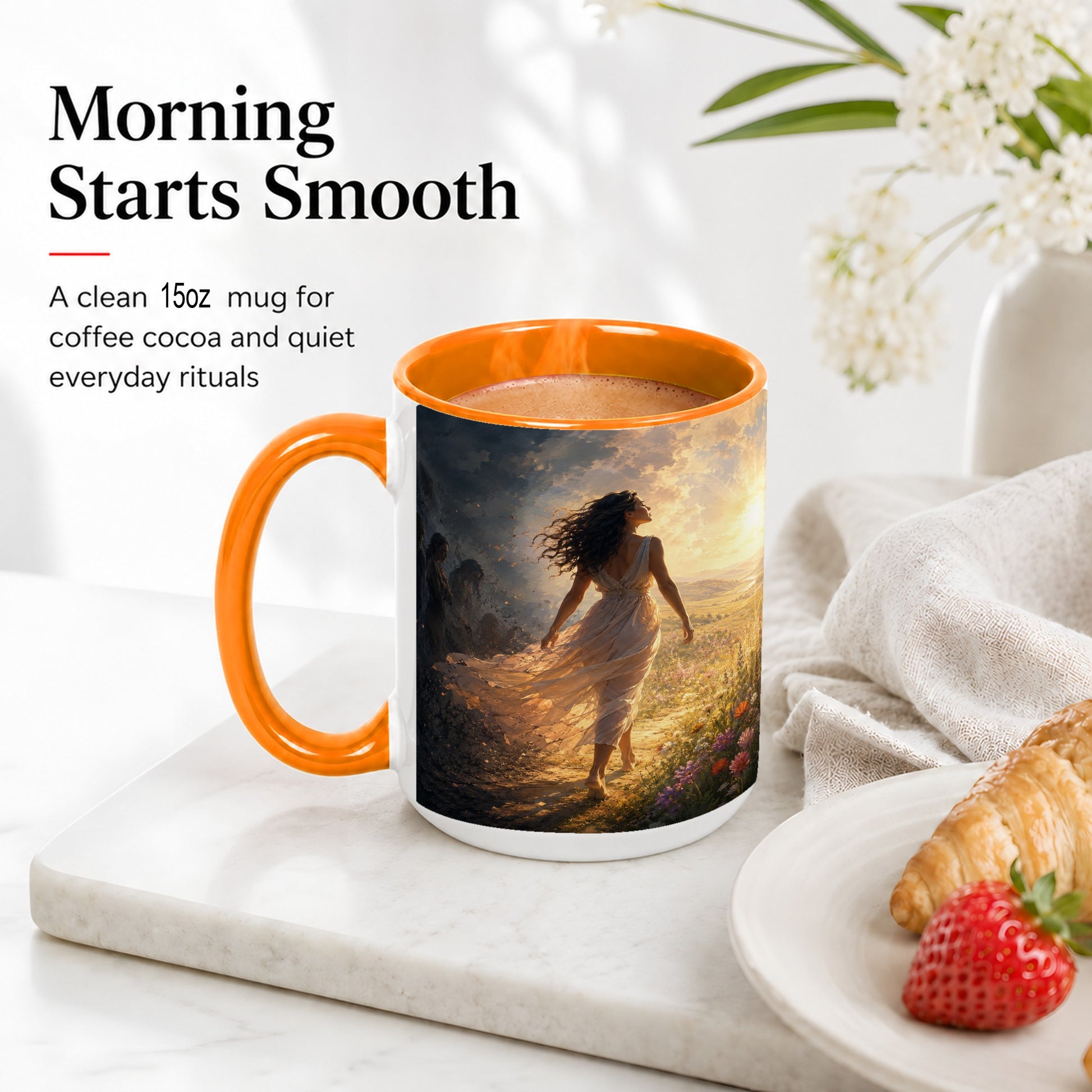 #pl[15oz|Orange] Into the Light Ceramic Mug, Hopeful Sunrise Journey Art