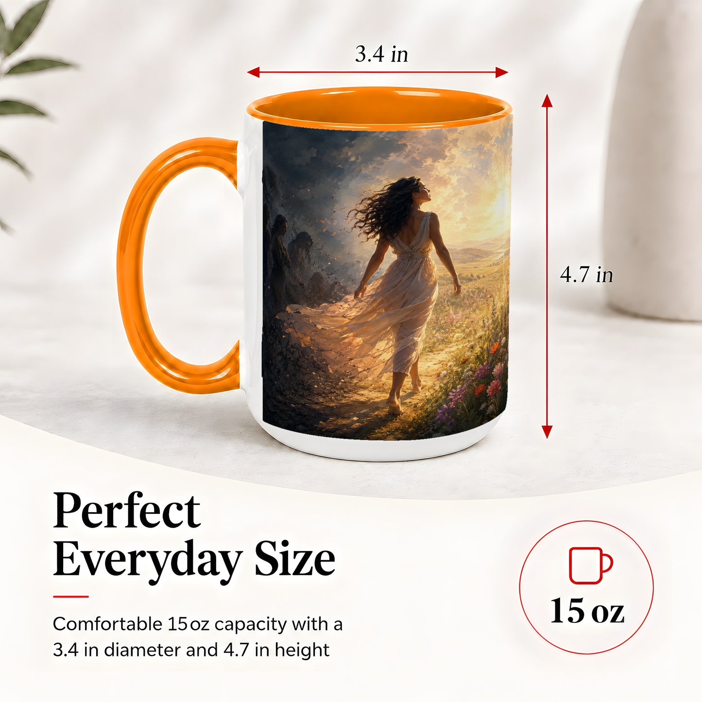 #pl[15oz|Orange] Into the Light Ceramic Mug, Hopeful Sunrise Journey Art