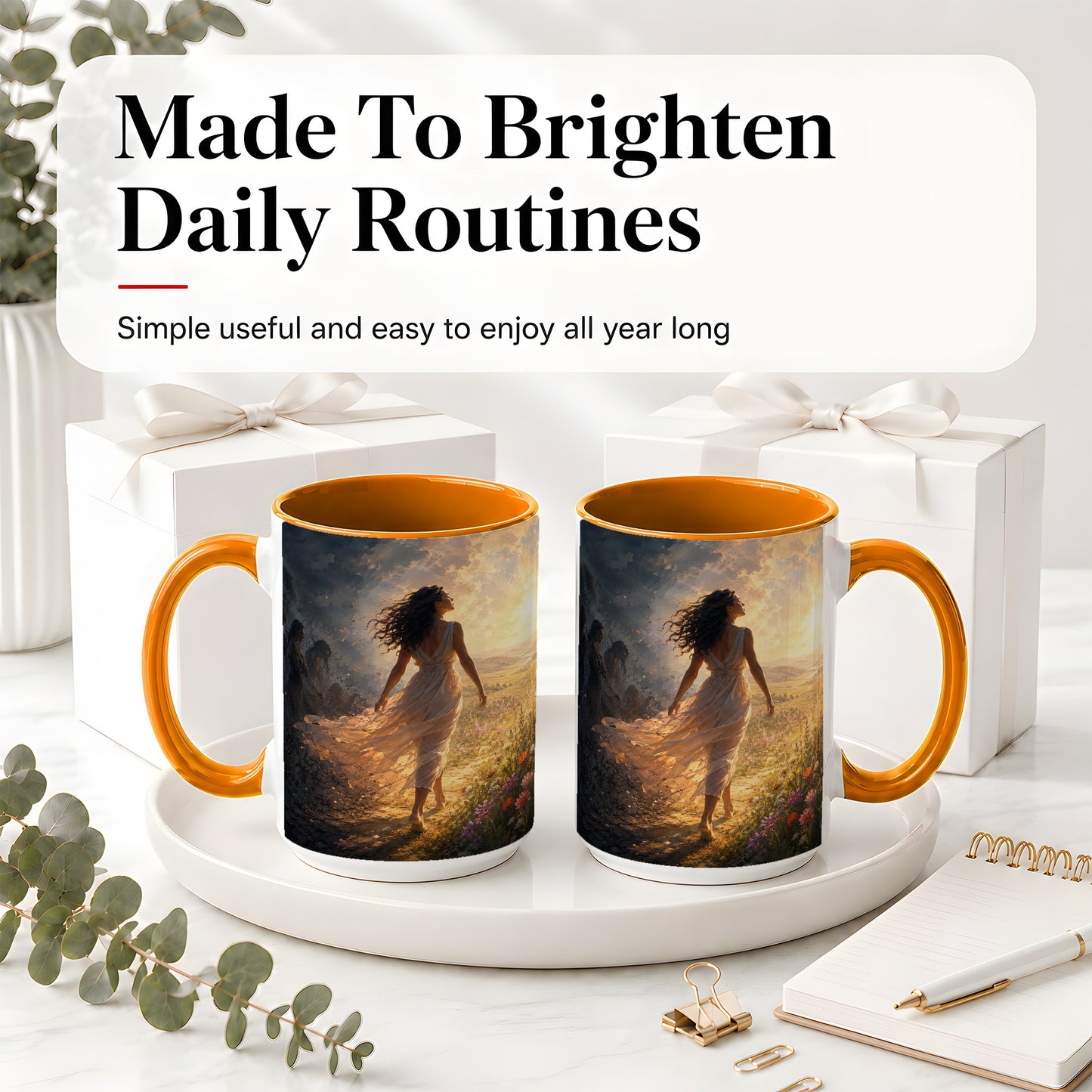 #pl[15oz|Orange] Into the Light Ceramic Mug, Hopeful Sunrise Journey Art