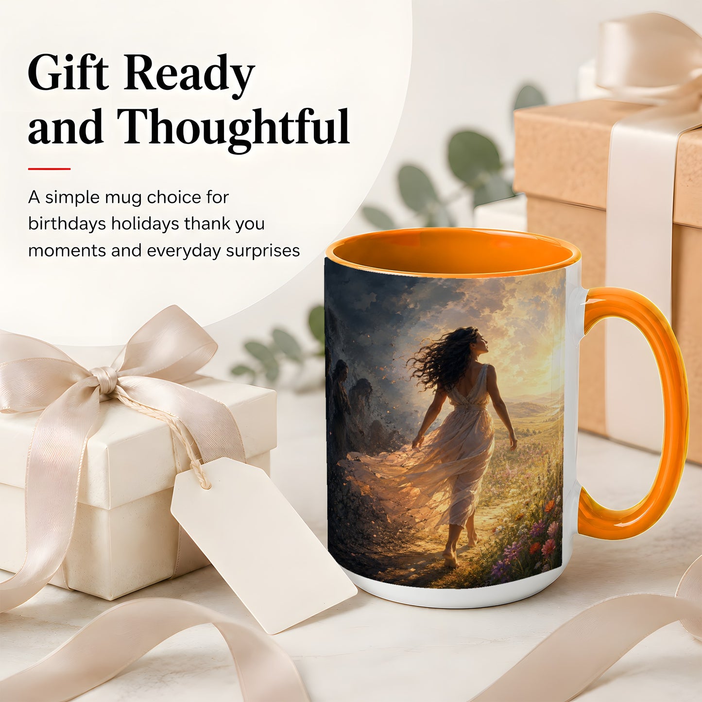 #pl[15oz|Orange] Into the Light Ceramic Mug, Hopeful Sunrise Journey Art