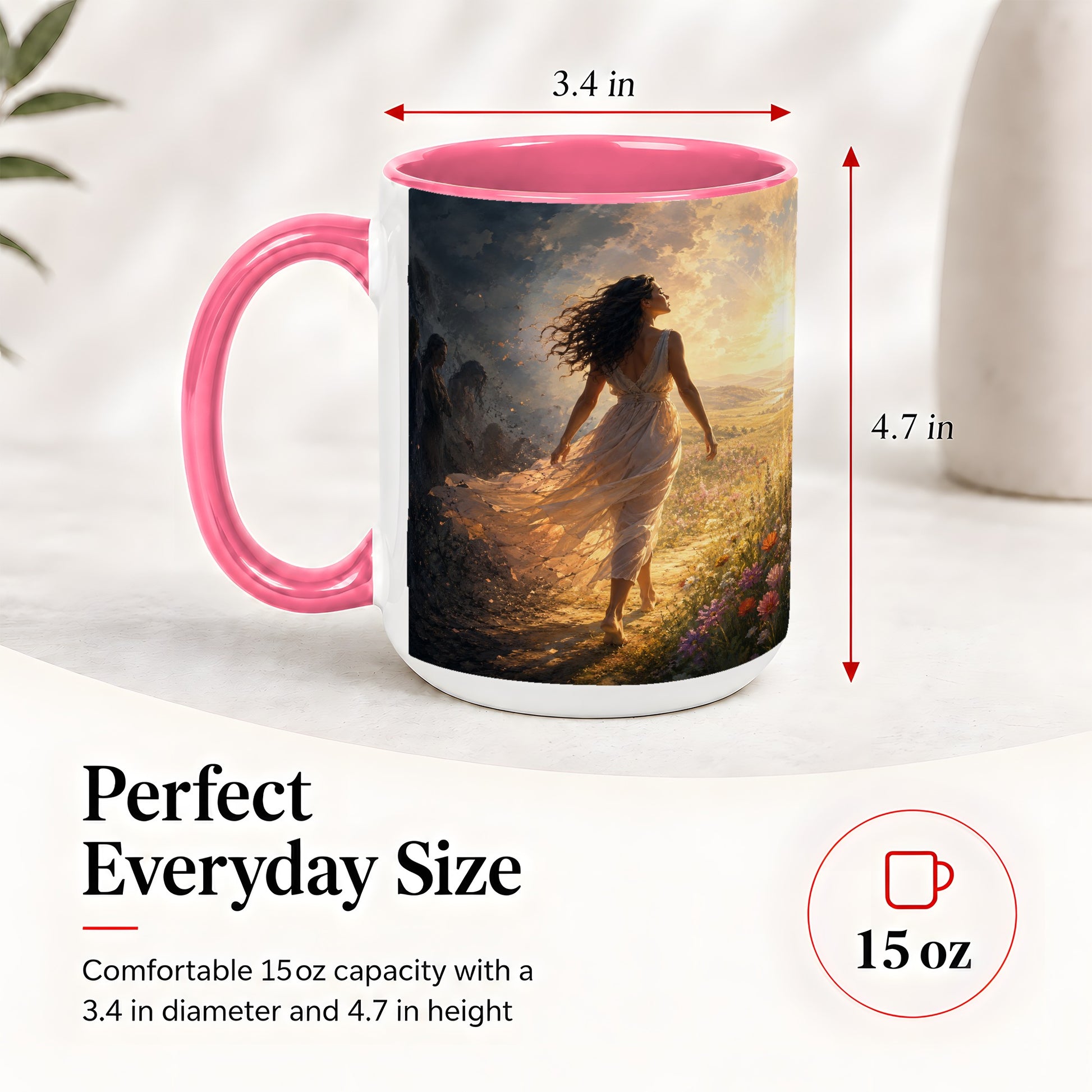 #pl[15oz|Pink] Into the Light Ceramic Mug, Hopeful Sunrise Journey Art