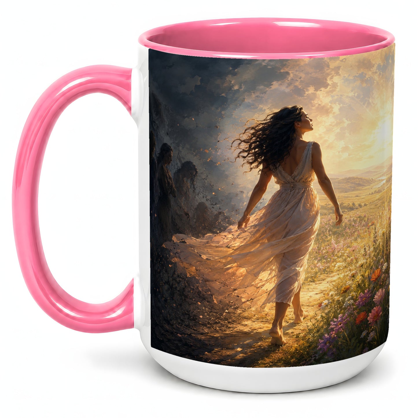 #pl[15oz|Pink] Into the Light Ceramic Mug, Hopeful Sunrise Journey Art
