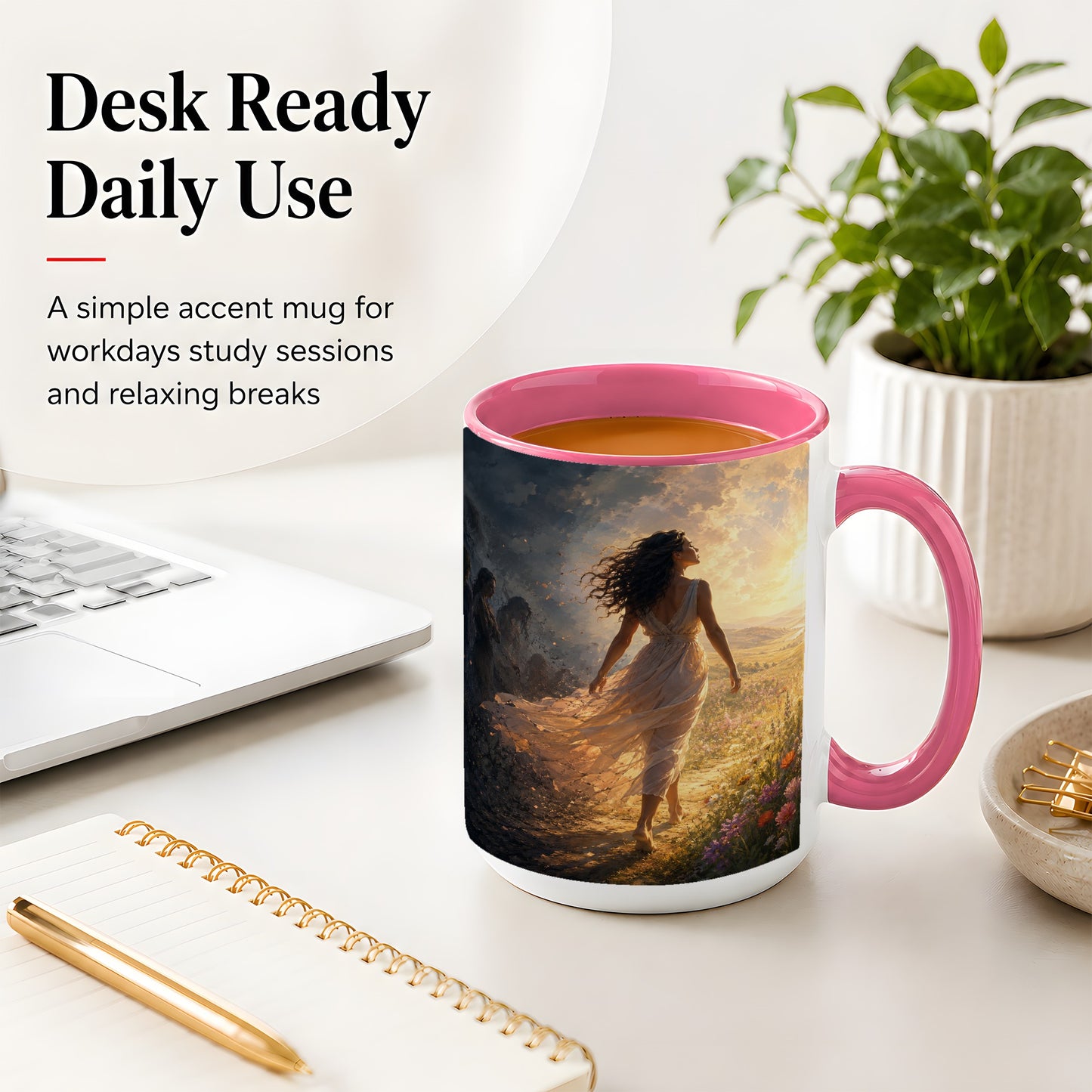 #pl[15oz|Pink] Into the Light Ceramic Mug, Hopeful Sunrise Journey Art