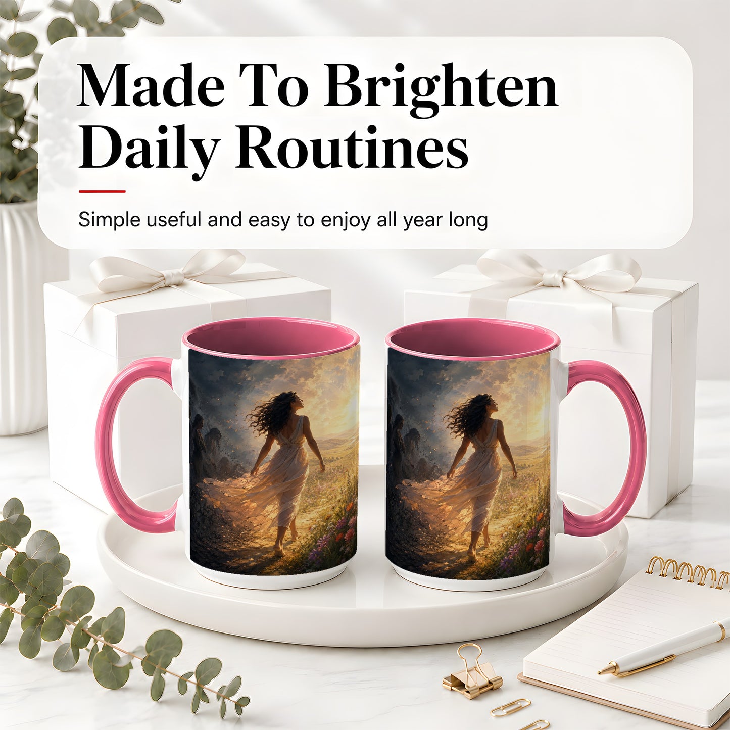 #pl[15oz|Pink] Into the Light Ceramic Mug, Hopeful Sunrise Journey Art
