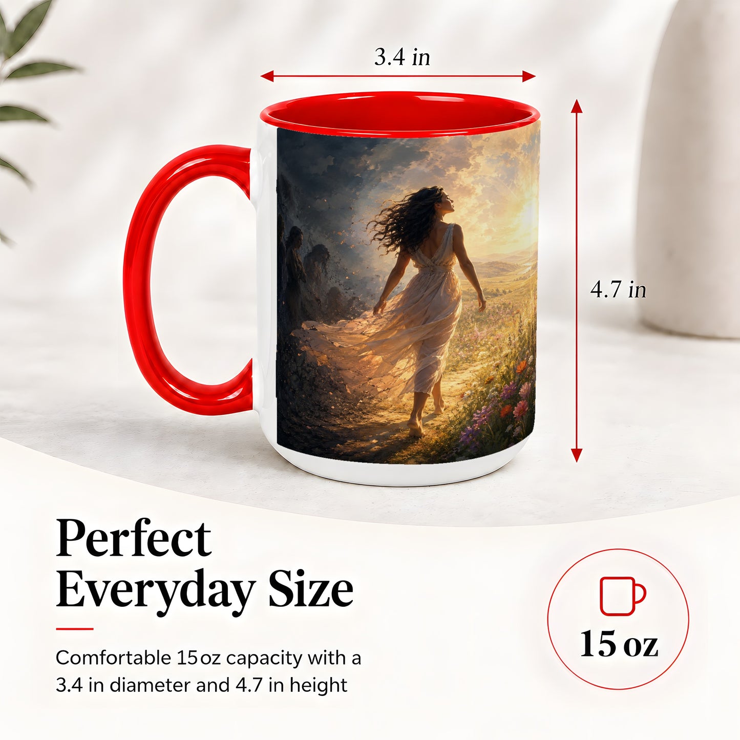 #pl[15oz|Red] Into the Light Ceramic Mug, Hopeful Sunrise Journey Art