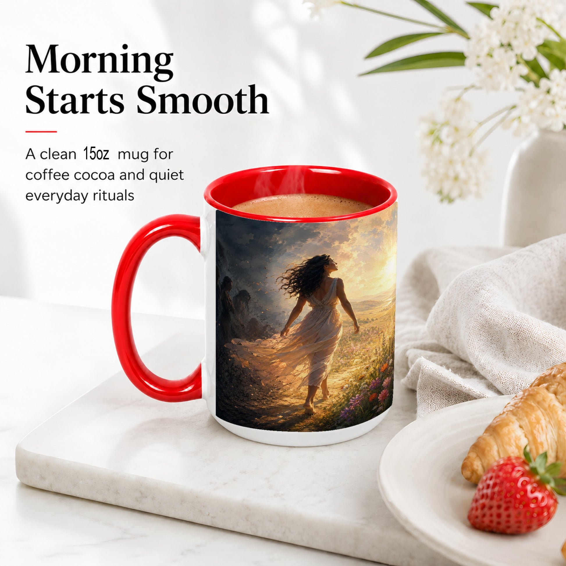 #pl[15oz|Red] Into the Light Ceramic Mug, Hopeful Sunrise Journey Art