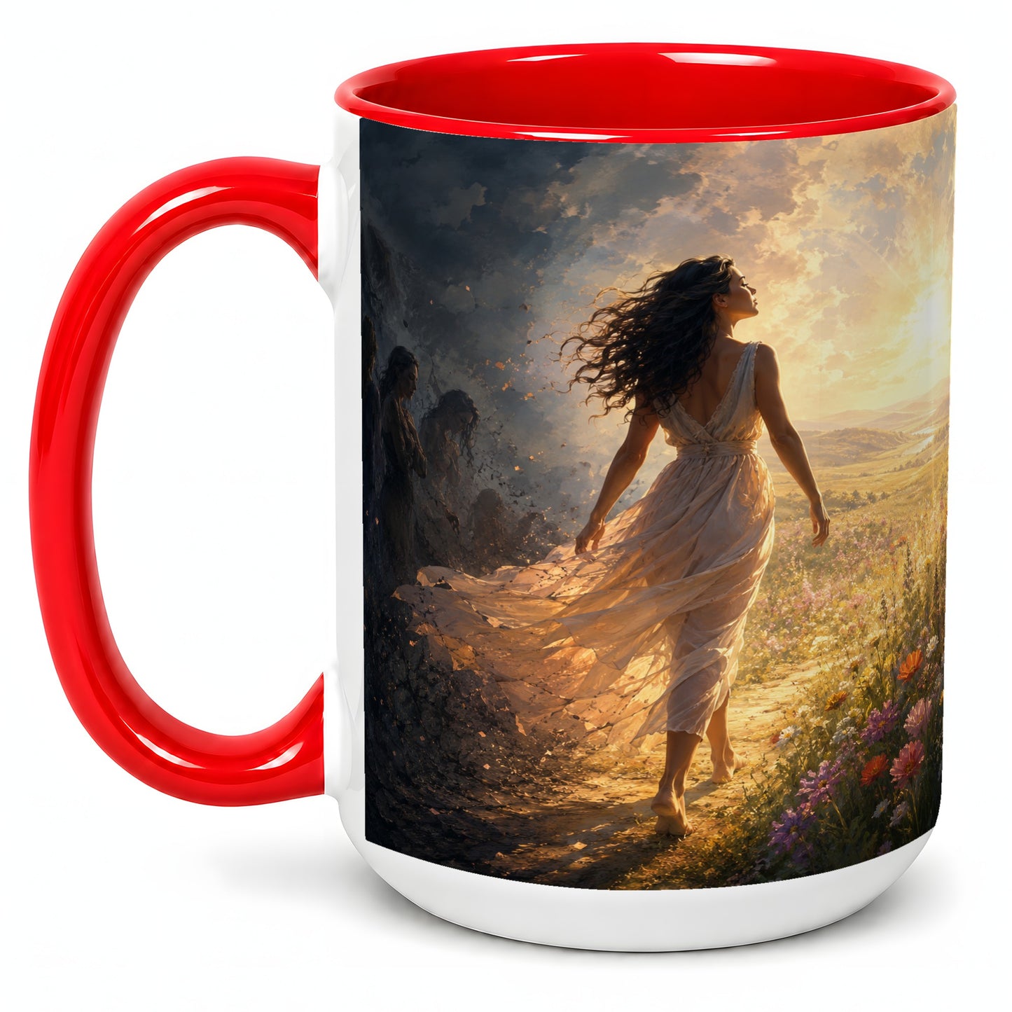 #pl[15oz|Red] Into the Light Ceramic Mug, Hopeful Sunrise Journey Art