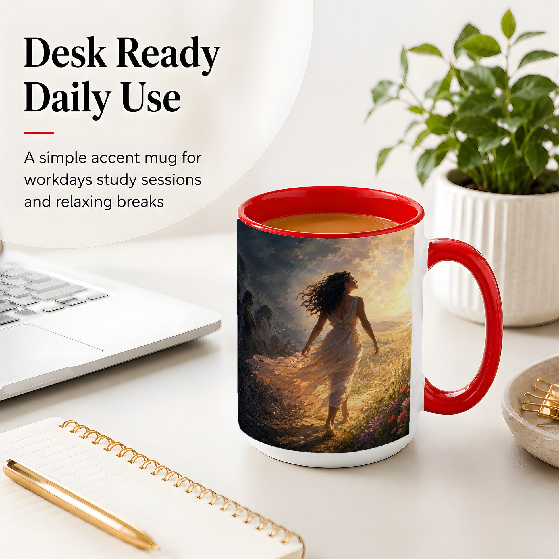 #pl[15oz|Red] Into the Light Ceramic Mug, Hopeful Sunrise Journey Art