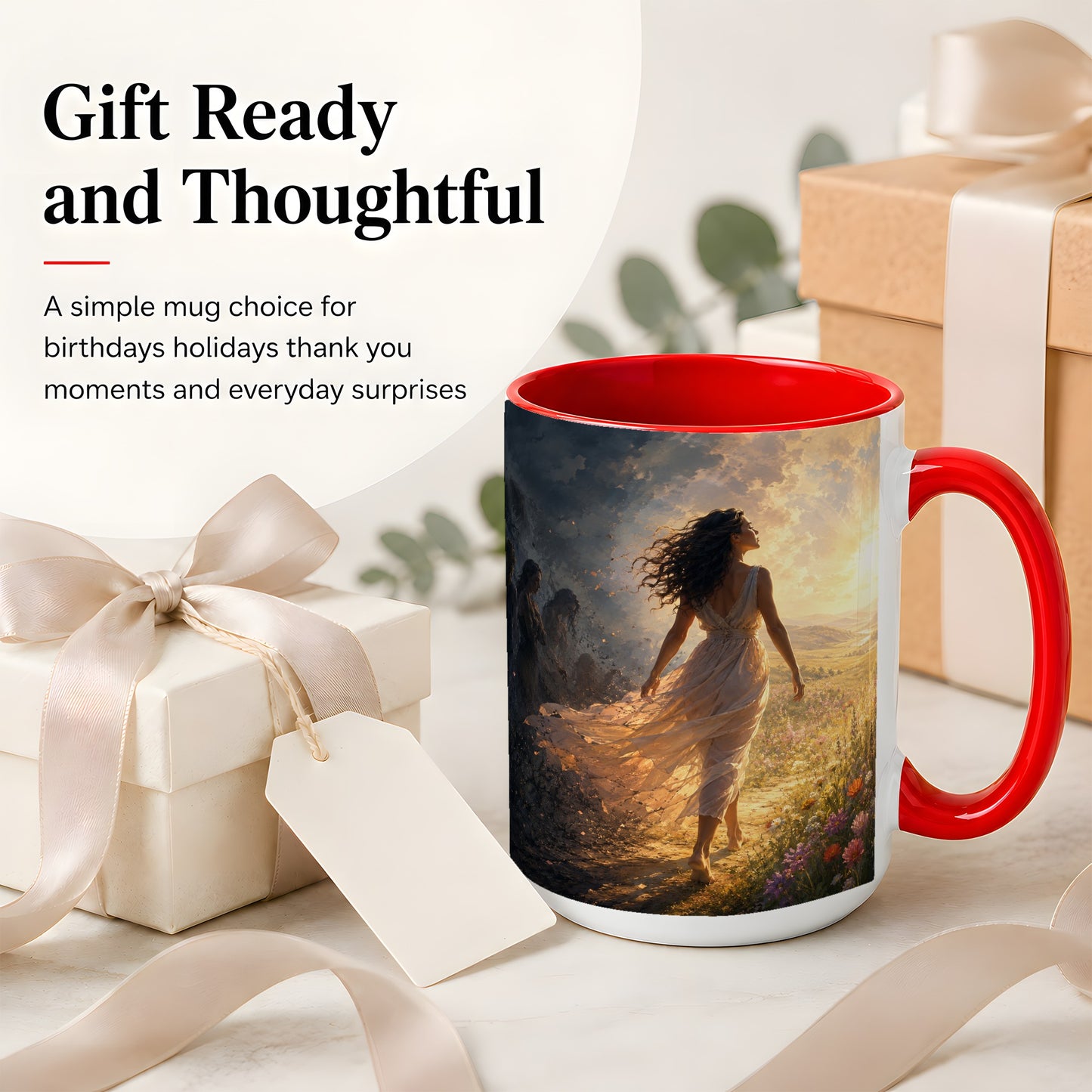 #pl[15oz|Red] Into the Light Ceramic Mug, Hopeful Sunrise Journey Art