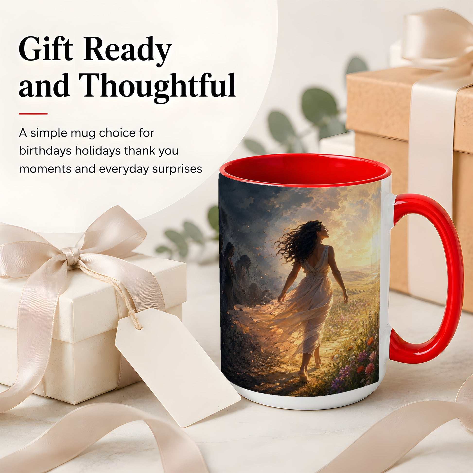 #pl[15oz|Red] Into the Light Ceramic Mug, Hopeful Sunrise Journey Art