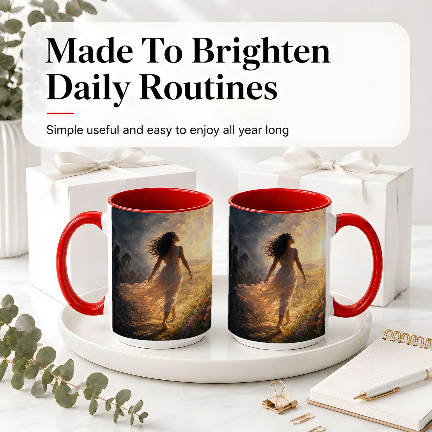 #pl[15oz|Red] Into the Light Ceramic Mug, Hopeful Sunrise Journey Art