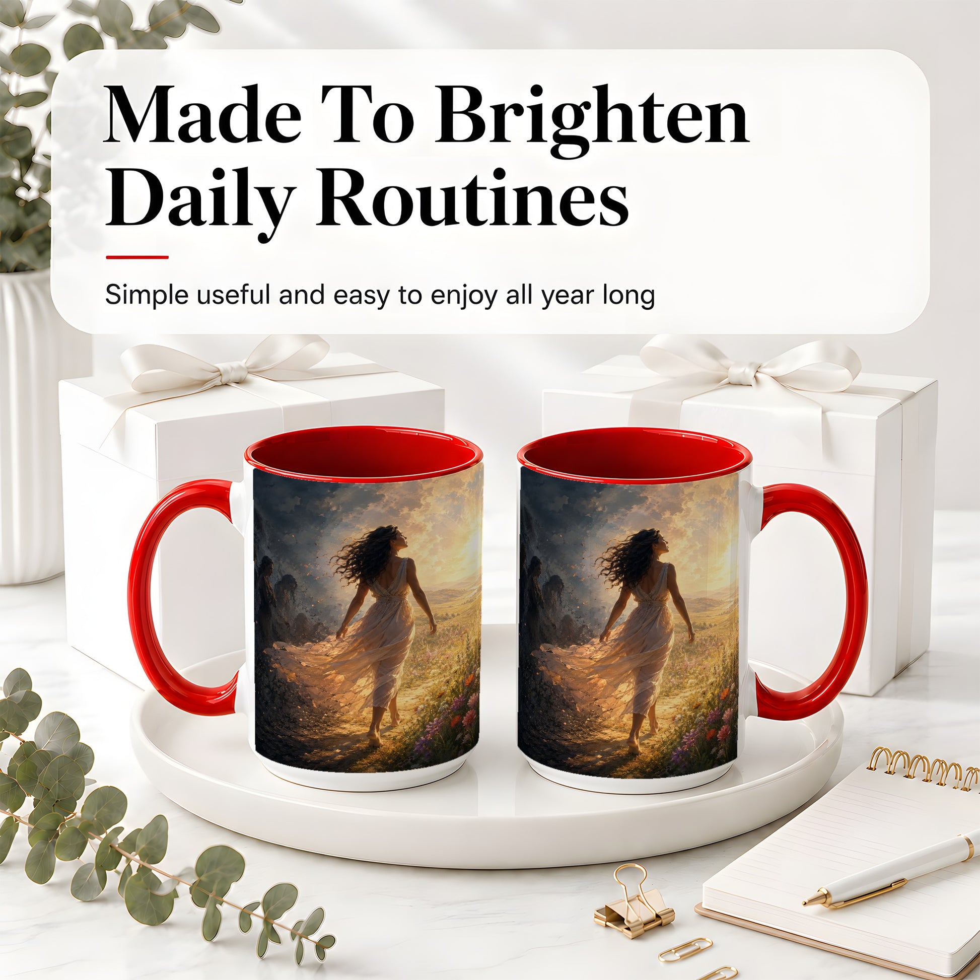 #pl[15oz|Red] Into the Light Ceramic Mug, Hopeful Sunrise Journey Art