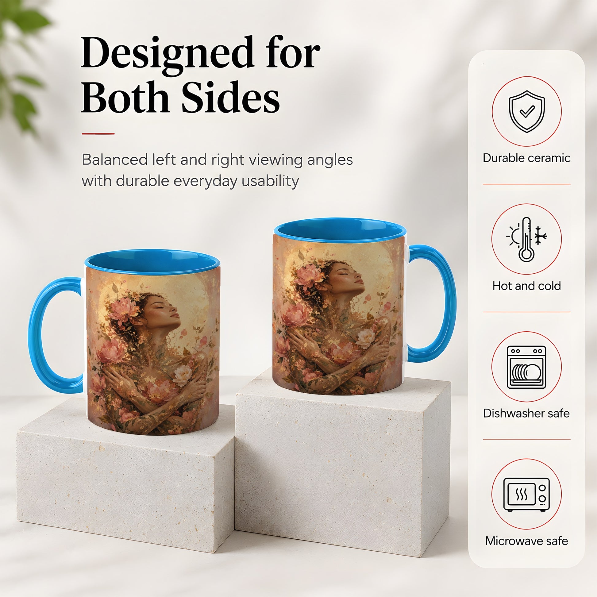 #pl[11oz|Blue] Floral Woman Ceramic Mug, Self Embrace Botanical Portrait